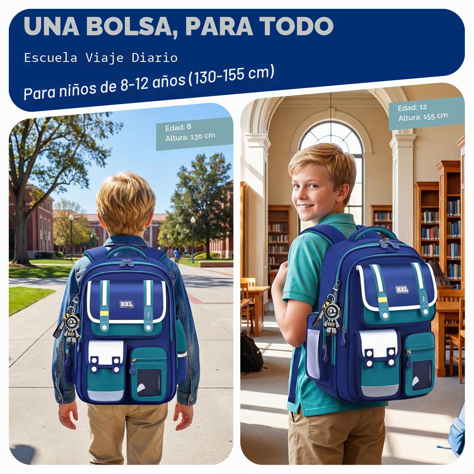 Amythe Mochila Escolar Niño Primaria, 25L Ligera Verde
