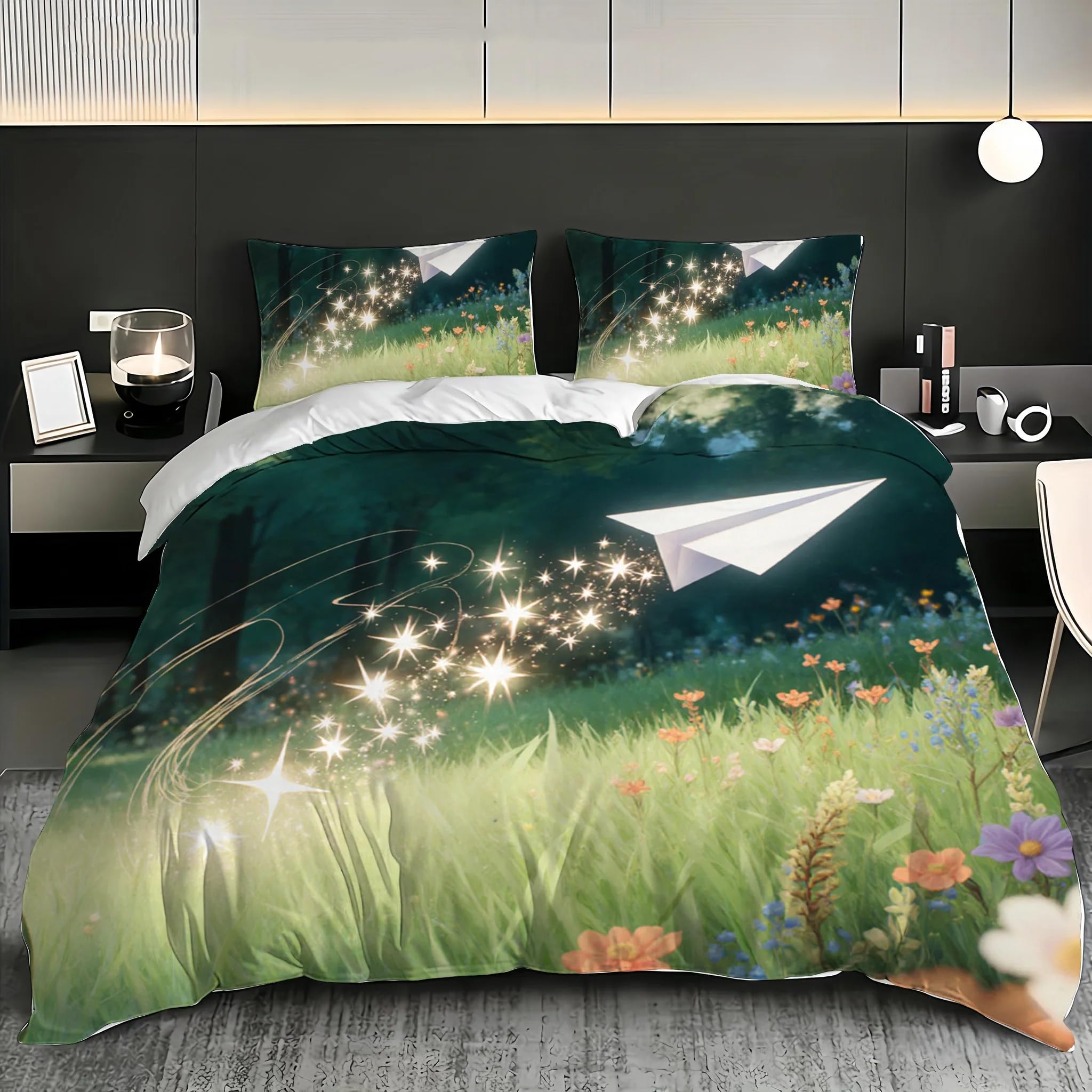 NDXRWDZR King Size Duvet Set Paper Airplane Duvet Cover with Zipper Closure Bedding Set for Aldults Kids Soft Hypoallergenic Microfiber Quilt Cover 230x220 cm + 2 Pillowcases 50x75 cm