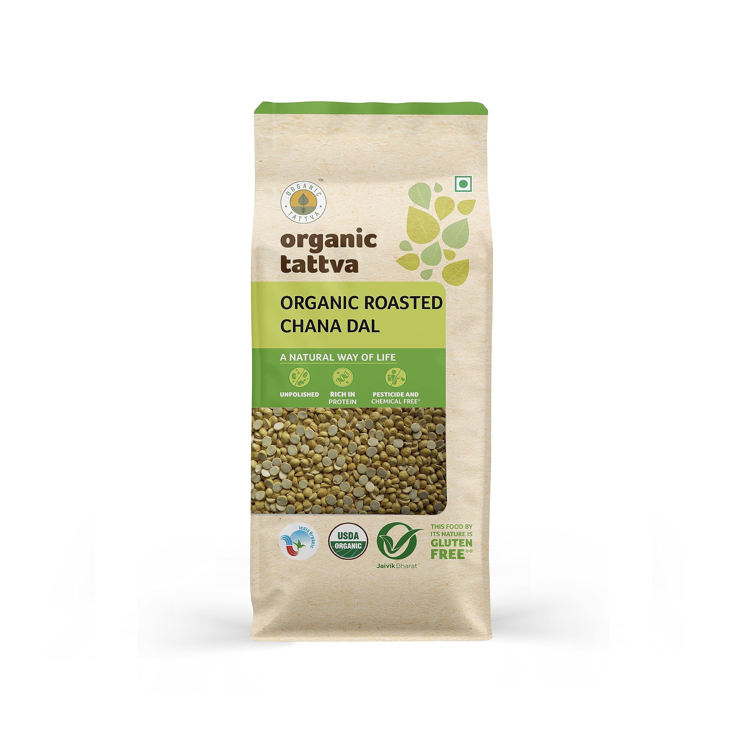 Organic Tattva, Organic Roasted Chana Dal, 500g | 100% Vegan, Gluten Free and NO Additives