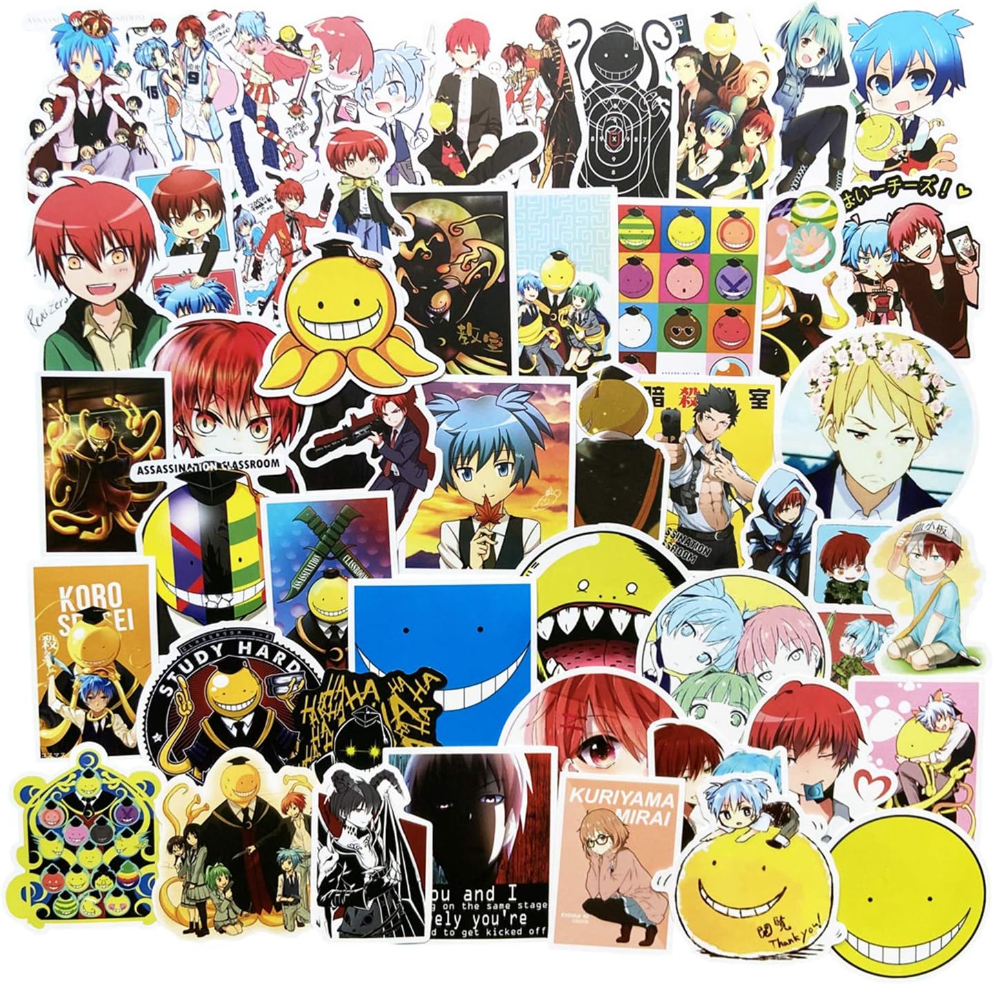 amazon com 50 pcs assassination classroom anime stickers halloween decorations for laptop stickers cool sea animals stickers for kids teens water bottles bicycle skateboard luggage decal assassination classroom toys games