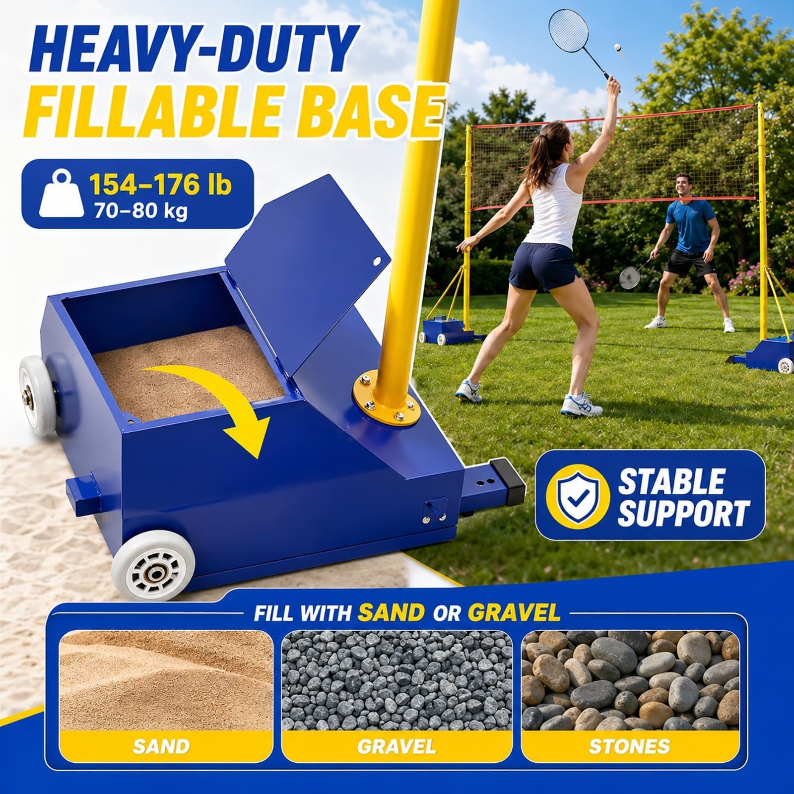 Rete Pallavolo Da Giardino Con Pali Regolabili E Rete Da Badminton, Sistema Portatile 2 In 1 Con Base Mobile A Ruote, Per Adulti E Bambini, Uso Interno Ed Esterno, Allenamento E Tempo Libero