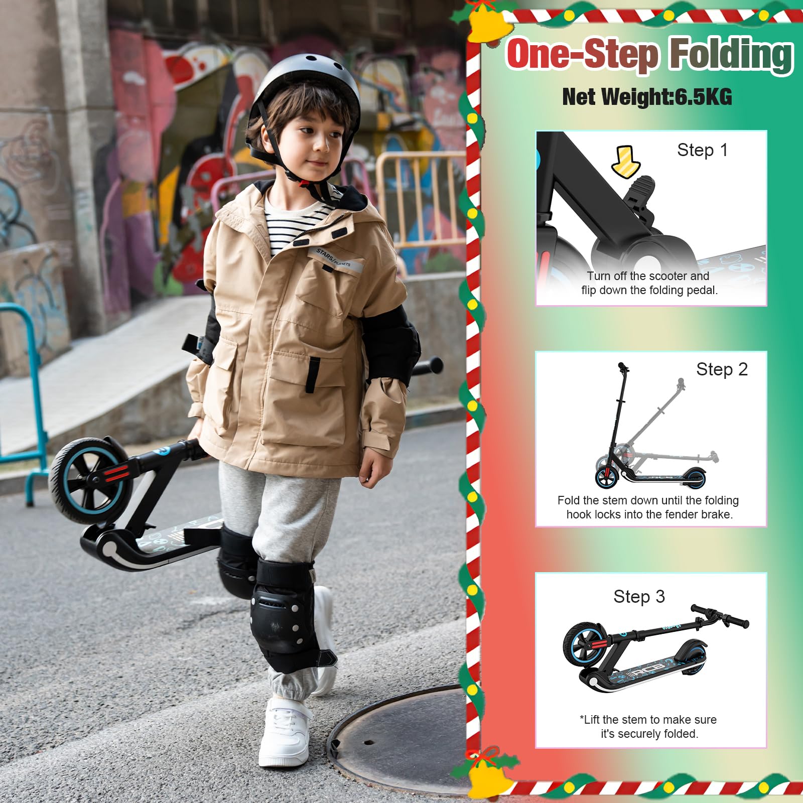 RCB Monopattino Elettrico per Bambini 6-12 Anni, Motore 150W - Max 16 Km/h - Luce LED Arcobaleno - Pieghevole - Display a LED - Velocità e Altezza Regolabili, Regalo per Bambini ed Adolescenti