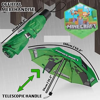 Minecraft Folding Umbrellas for Boys Girls Durable Compact Umbrella Windproof Travel Umbrella for Teens and Gamers