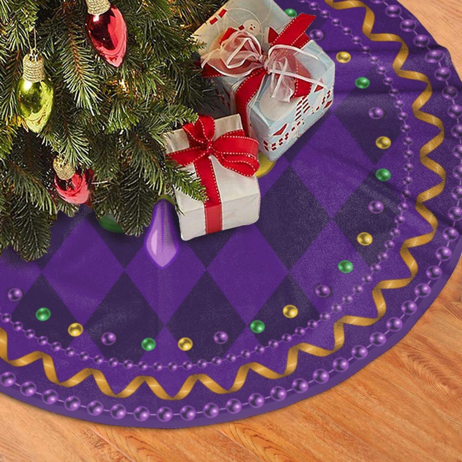 Mardi Gras Tree Skirt, Carnival Tree Skirts for Carnival Christmas Decorations Tree Mat Party Decor 36inch