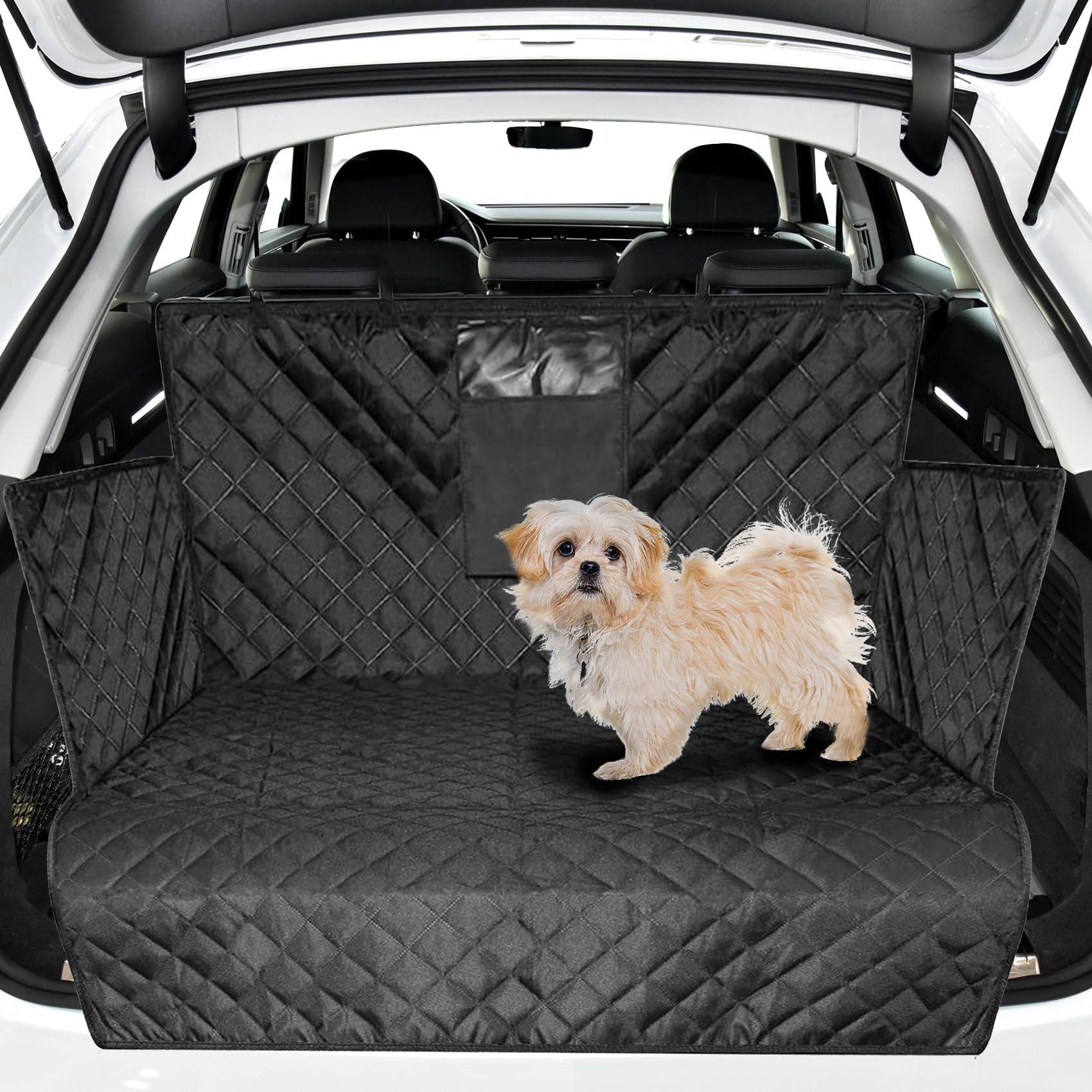 SUV Cargo Liner for Dogs, Car Trunk Mat, Waterproof Pet Cargo Cover Dog Seat Mat with Bumper Flap Protector, Universal Non-Slip Pet Cargo Liner Car Accessories Fit for Cars SUVs Sedans (Black