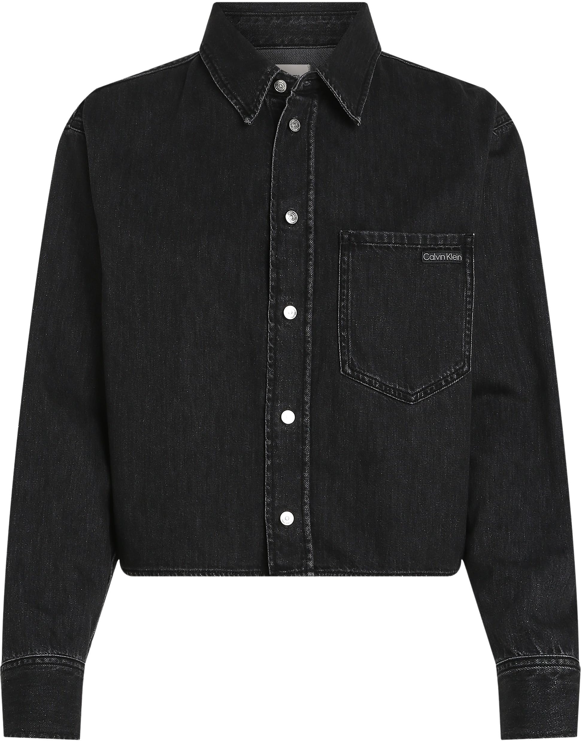 Calvin Klein Damen Jeanshemd Cropped Dad Denim Shirt mit Brusttasche