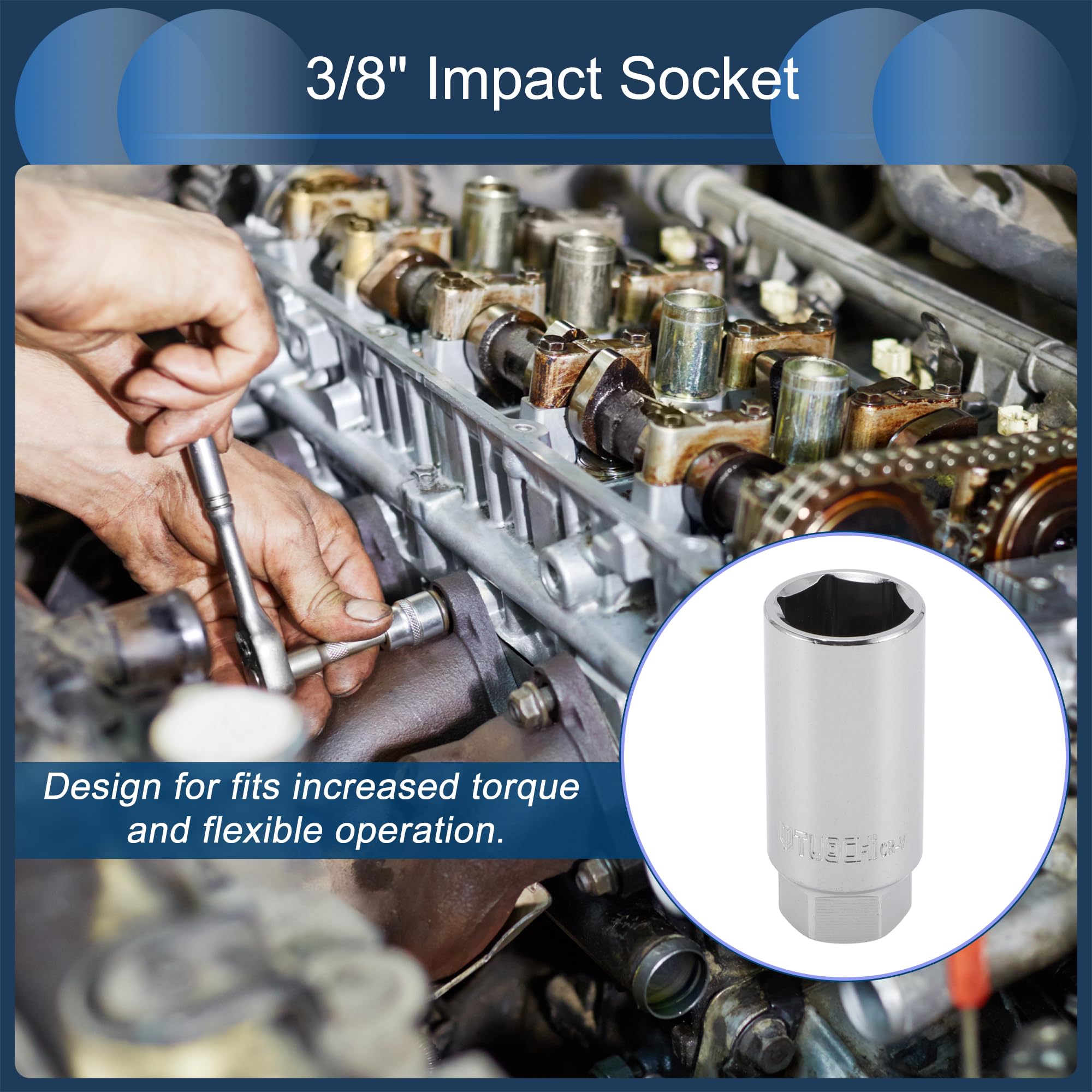 INFINAUTO Spark Plug Impact Socket 63mm for Car Motorcycle Dirtbike Repair Hardware Tool CR-V Silver Tone Durable 6 Point 21mm 3/8 Inch Drive - Image 2