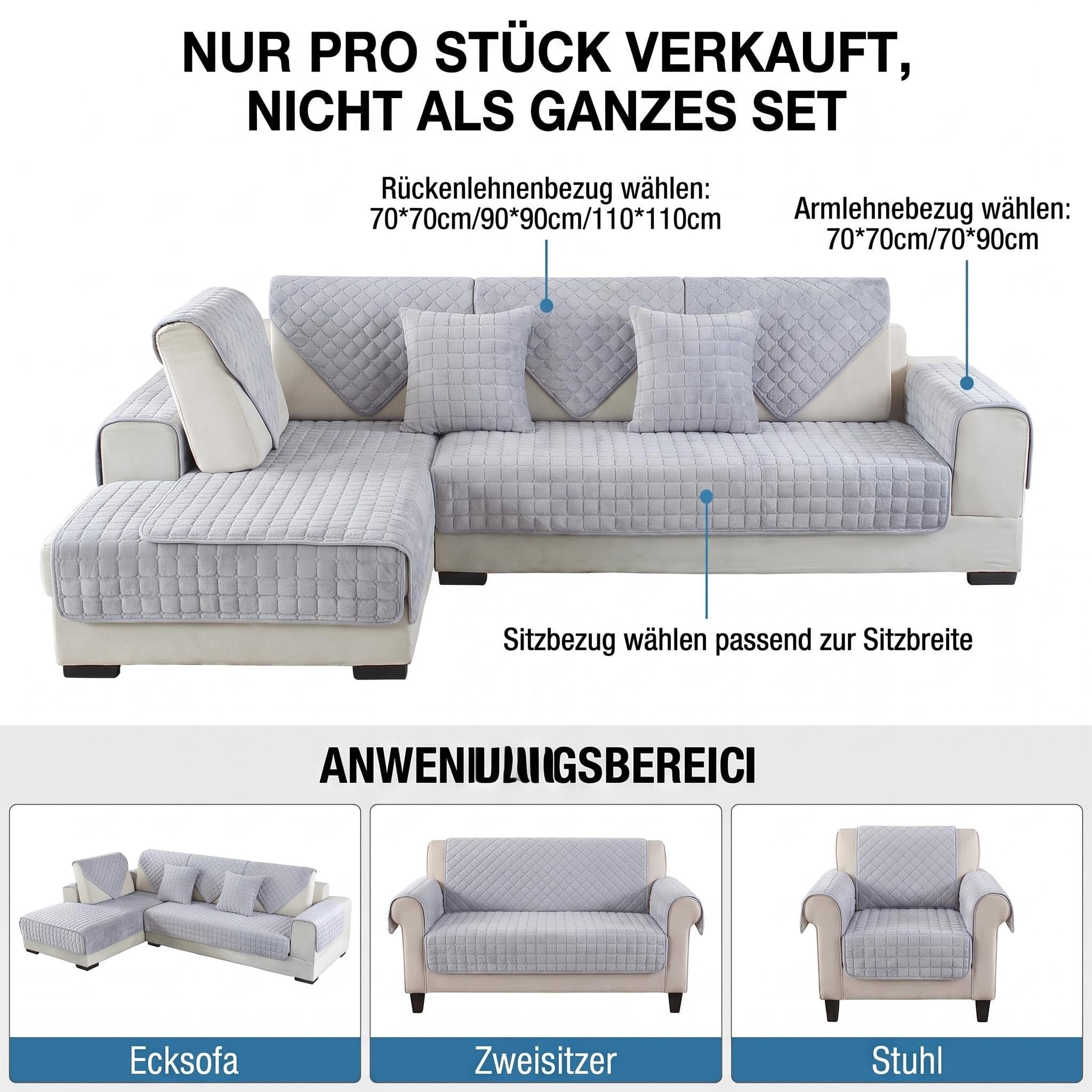 WYJHNL Sofabezug/Sofahusse, Sofabezüge/Schonbezüfe Super Weicher Flanell Dick Warm überwürfe/Sofaschoner Bequemer Plüsch rutschfest Decke Möbelschutz Für Wohnzimmer 110 * 160cm Light Grey