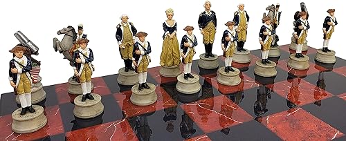 Miniatura 5 de Juego de ajedrez de guerra de independencia revolucionaria americana con tablero de mármol sintético negro y rojo de 16 pulgadas