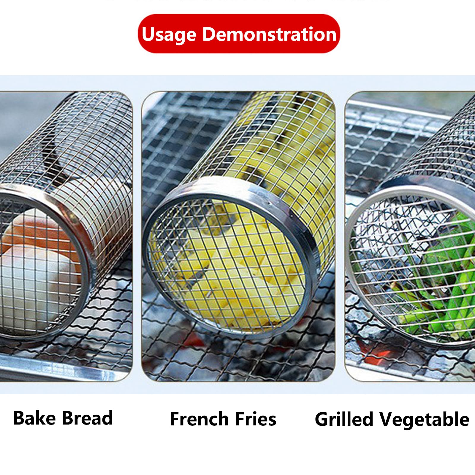 Cestino Grigliare Rotante In Acciaio Inox - Per Verdure, Pesce E Patate - Ideale Per Campeggio E Picnic - Foto 1