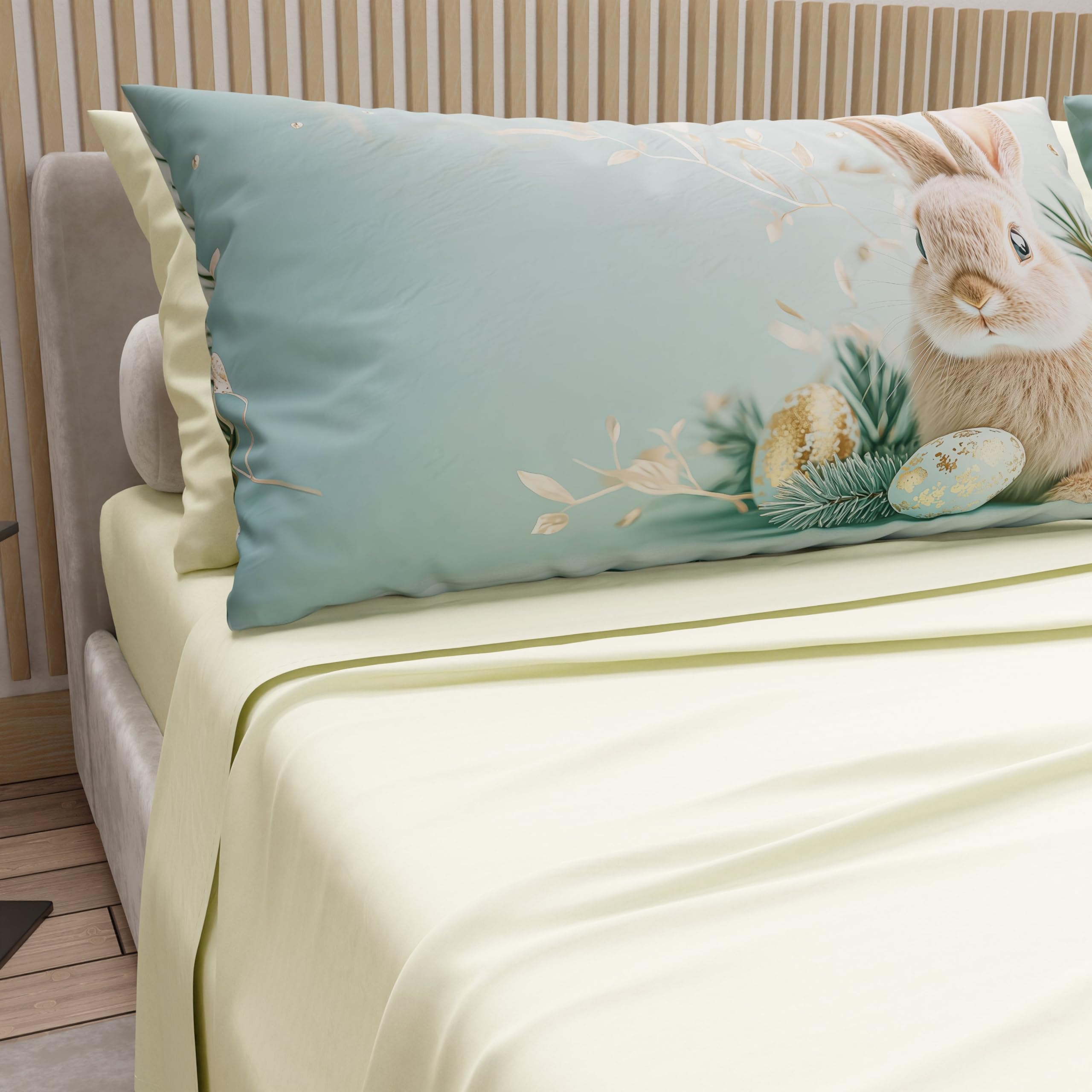 PETTI Artigiani Italiani - Easter Cotton Sheets with Pillowcases in Digital Print, Double Bedsheets, Easter Double Bed Set, 22 Cream, Made in Italy