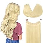 GOO GOO Wire Hair Extensions Human Hair, 613R Bleach Blonde Natural 12inch 70g, Invisible Wire Hair Extensions with Transparent, Seamless Fish Line Hairpiece