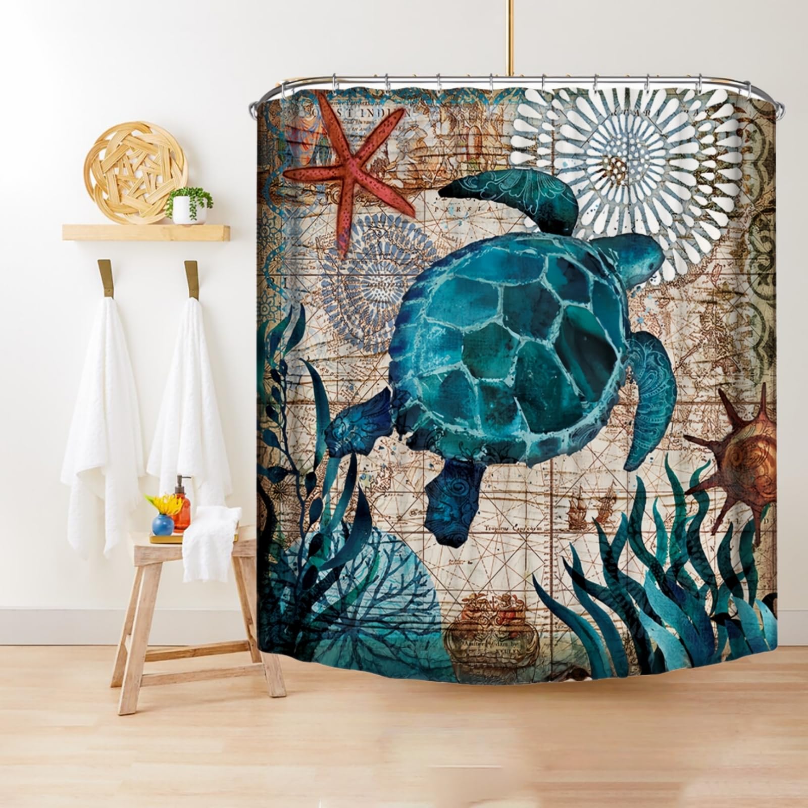 JMAHM Shower Curtain Ocean Mildew Resistant Polyester Shower Surtains Bathroom with 12 Hooks Bath Curtains Marine Organism Bathroom Curtains (180x180 - Image 3