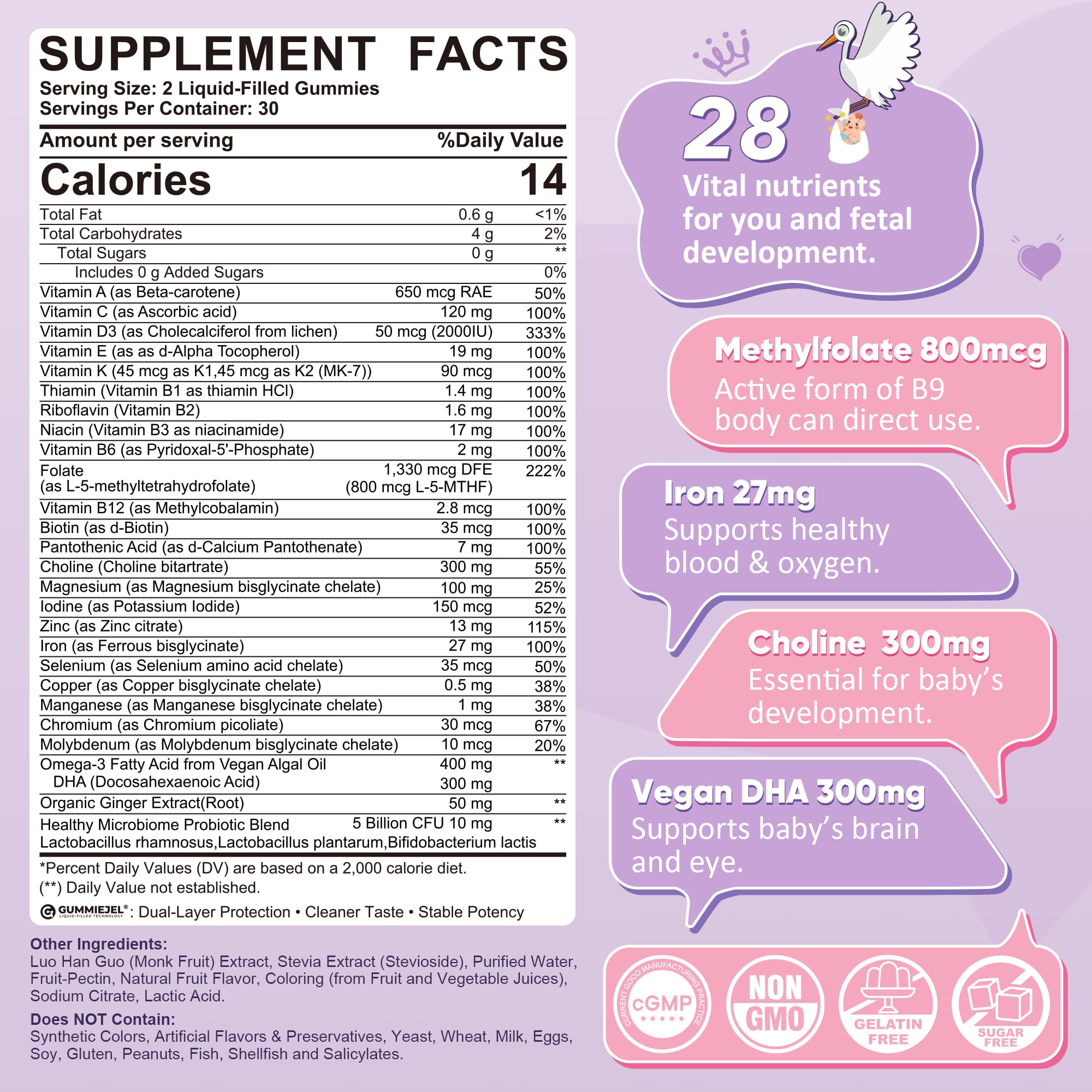 Prenatal Gummies for Mom & Baby with DHA 300mg, Iron, Methylfolate, 60 Cts — Amazon image 2