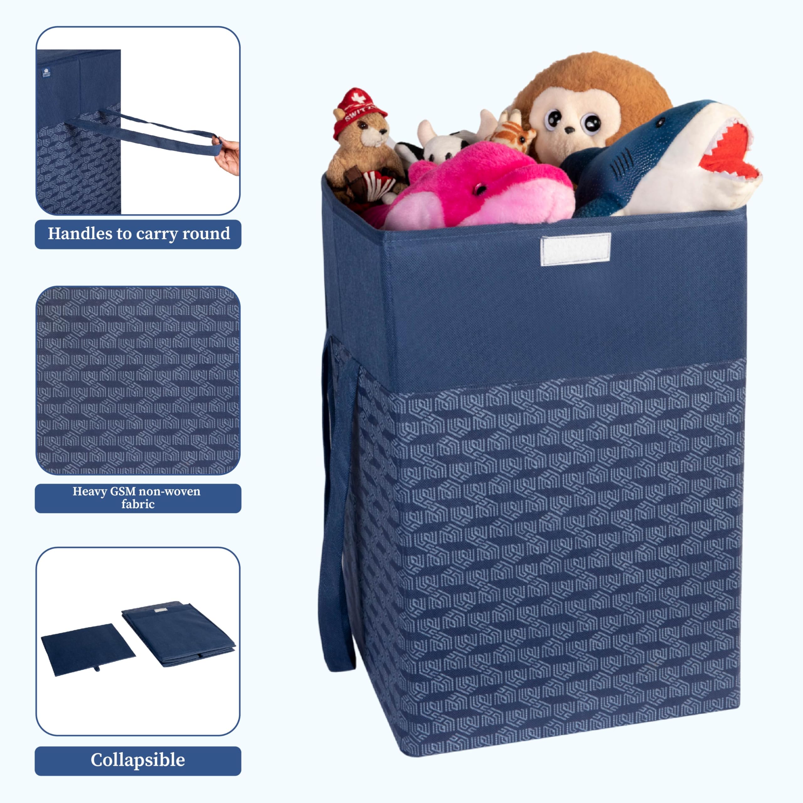 HomeStrap Printed Foldable Laundry Bag/Bin Basket With Lid With Front Handle (75 Litres | Navy Blue)(Polypropylene), 59 cm, 35.6X35.6 cm 2