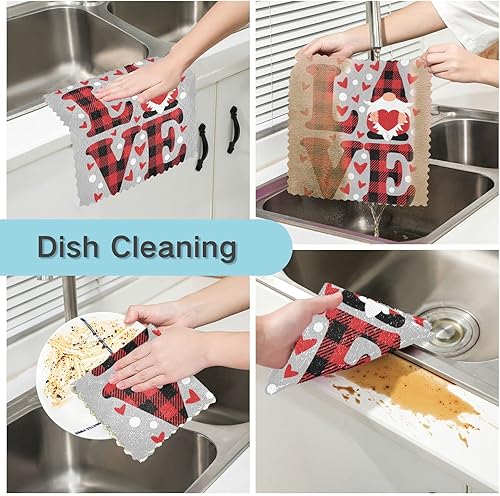 Miniatura 2 de VIGTRO Buffalo - Toallas de cocina con diseño de gnomo del amor, súper absorbentes, trapos de cocina de primera calidad para cocina, día de San