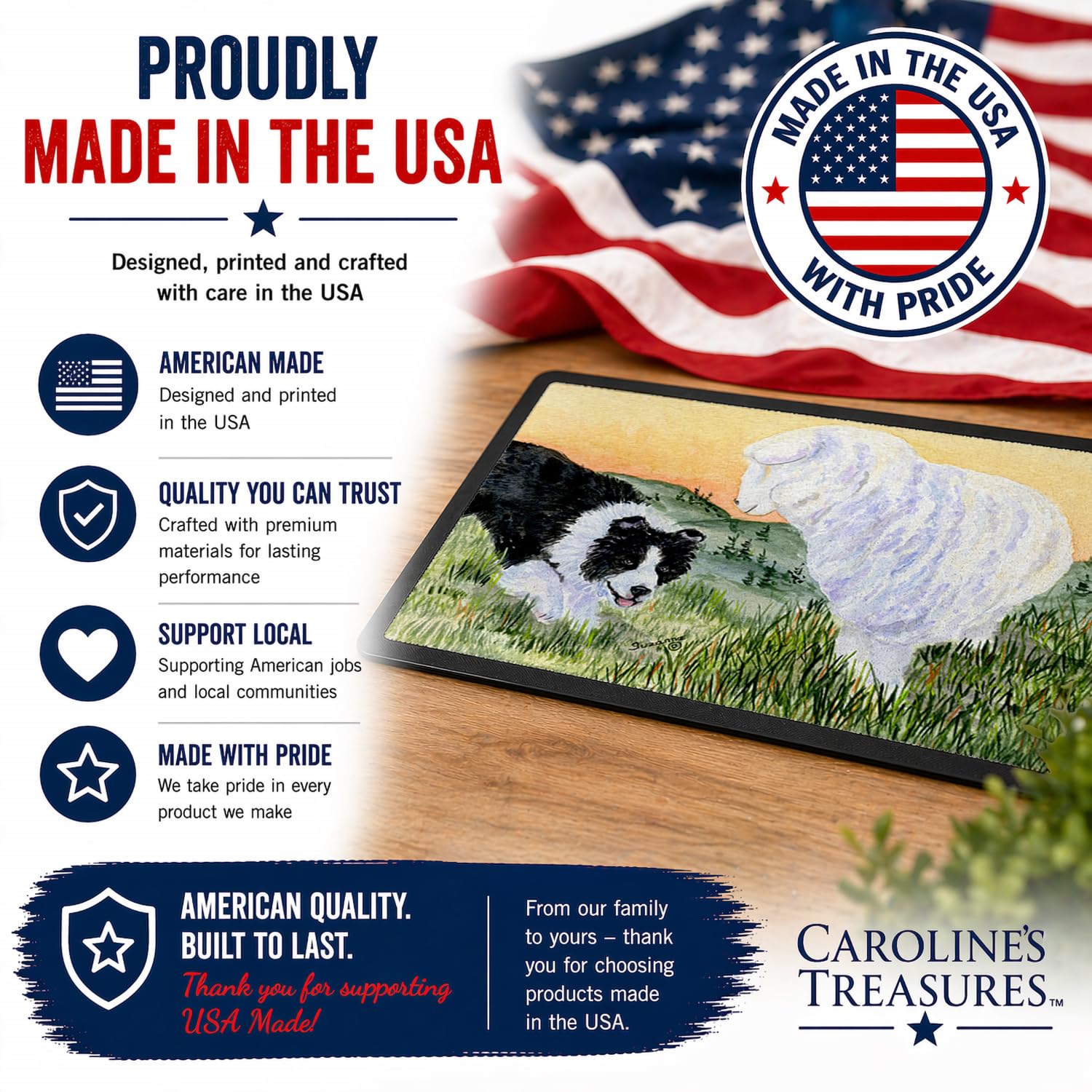 Caroline's Treasures SS8103MAT Border Collie - Zerbino per interni ed esterni, 45,7 x 68,6 cm, multicolore