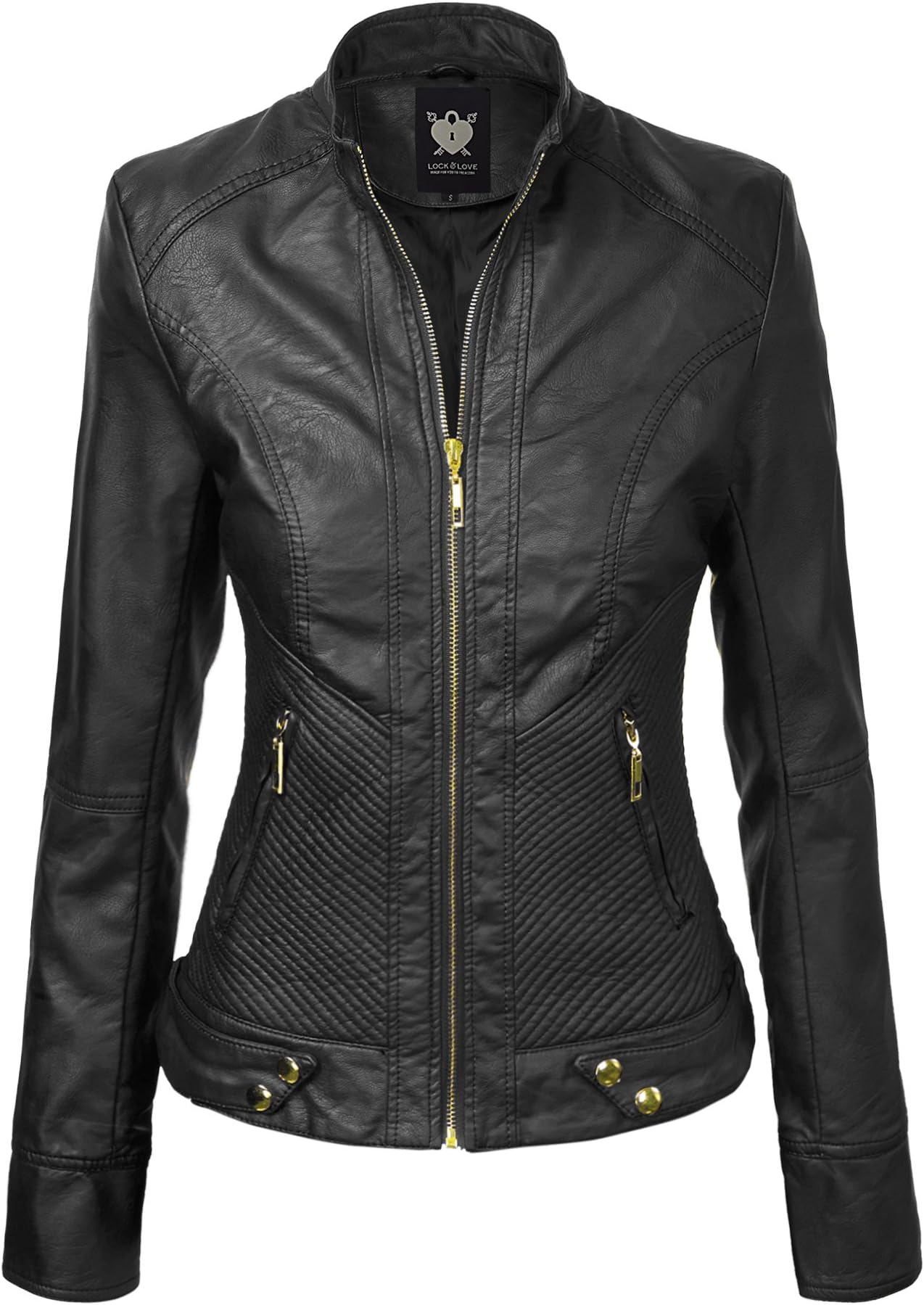 Lock and Love Faux Leather Jackets for Women Motorcycle PU Moto Biker Outwear Coat