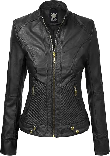 Lock and Love Women's Quilted Faux Leather Moto Biker Jacket