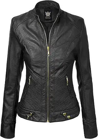 Lock and Love Women's Removable Hooded Faux Leather Jacket Moto Biker Coat