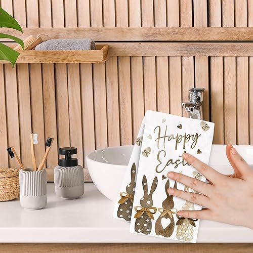 Miniatura 7 de AnyDesign - Paquete de 100 servilletas de Pascua para invitados de Pascua, servilletas de papel con estampado de conejo, servilletas de mano