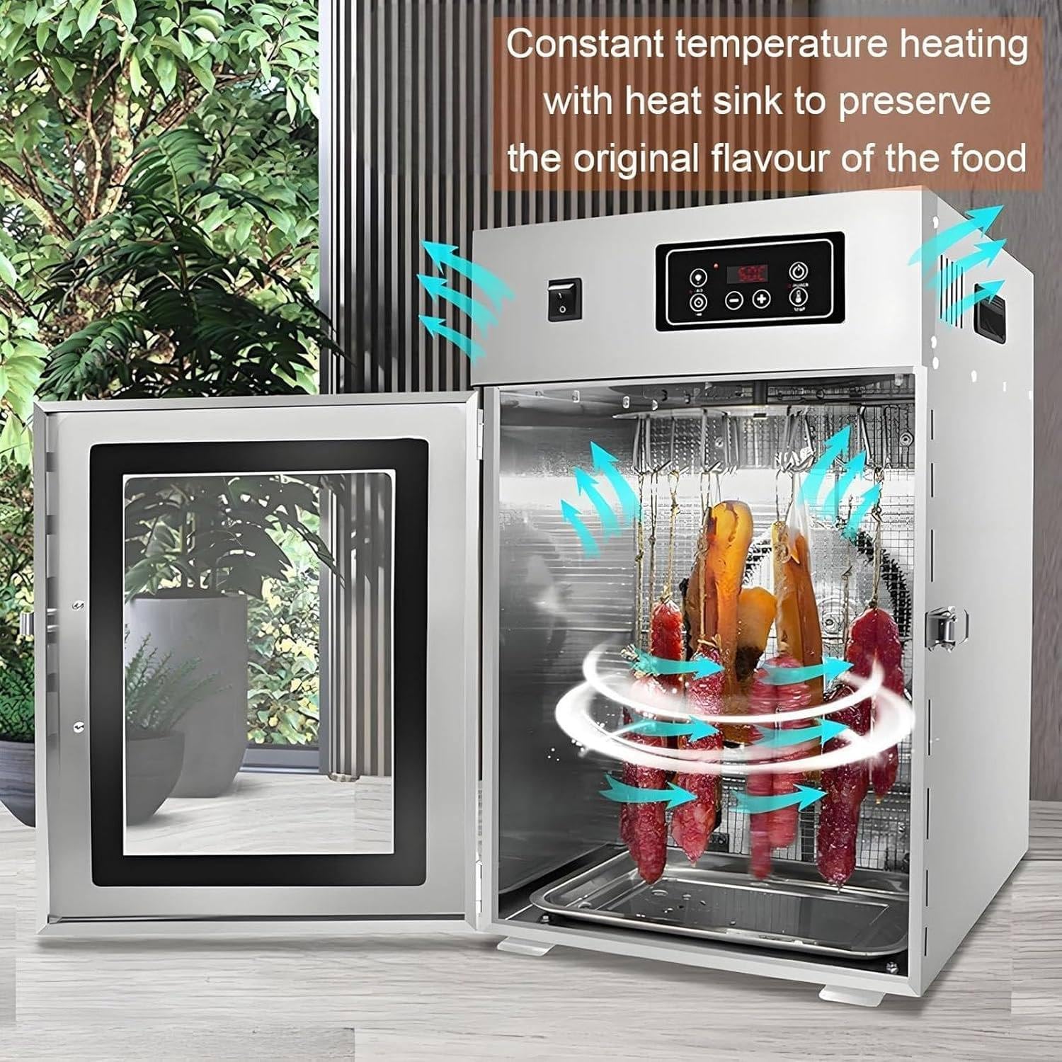 Maszynka do jerky wołowego, Suszarka do żywności ze stali nierdzewnej – 800W Elektryczna suszarka z 10 półkami i 14 hakami, Regulowany timer, Kontrola temperatury, Do ziół, przysmaków dla psów