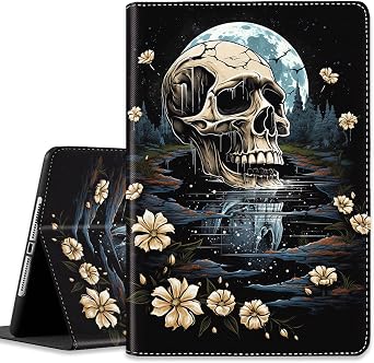 Case for iPad A16 11th Generation 11 Inch 2025, for iPad 10th Generation 10.9 Inch 2022, Lightweight Shock-Proof Bracket Case with Auto Sleep/Wake, Skull Rose Under The Moon