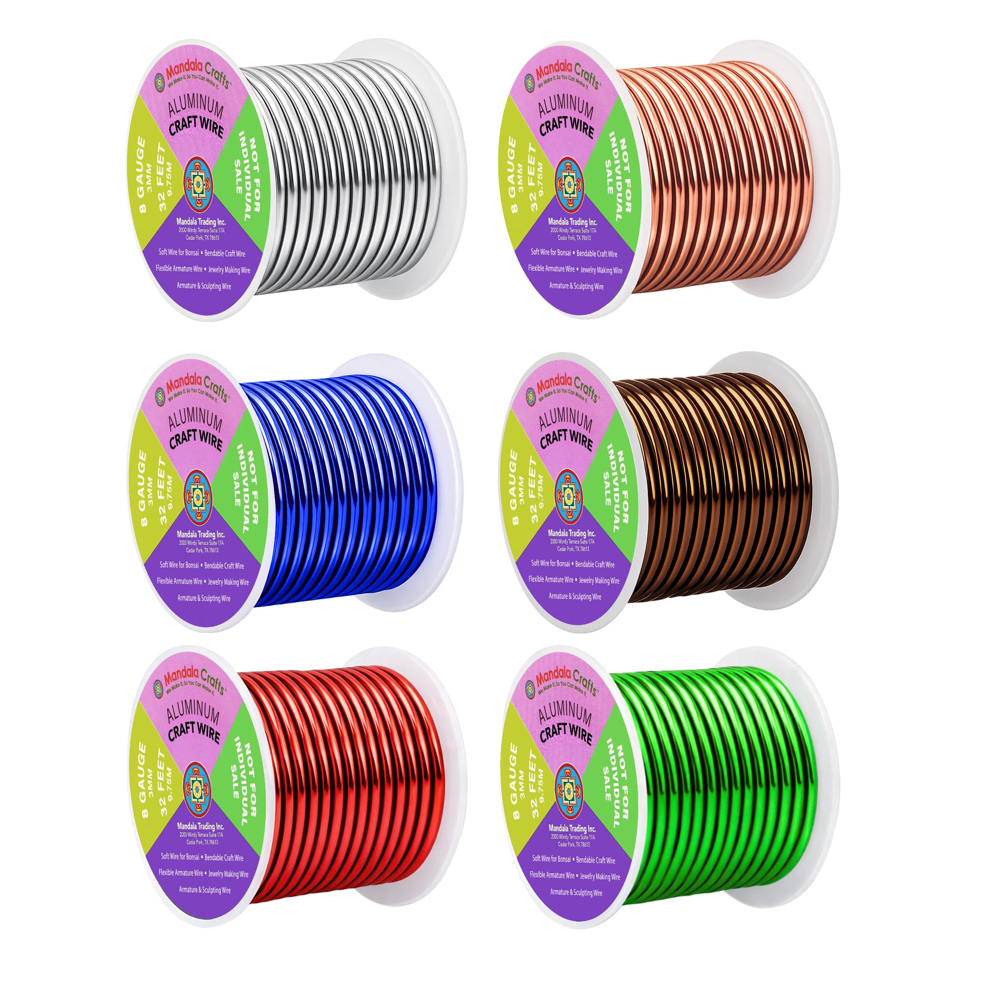 Mandala Crafts 8 GA Green Brown Red Assorted Anodized Aluminum Craft Wire