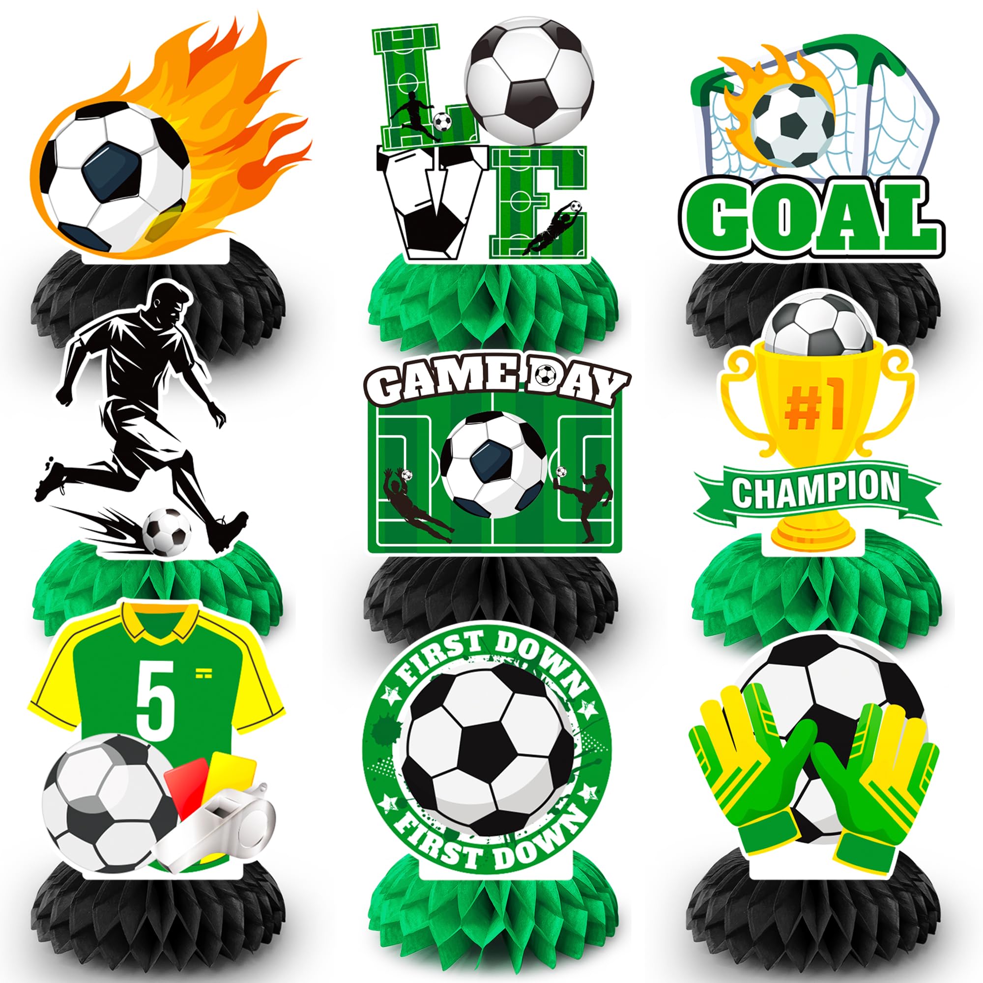 Volumoon 9 Pezzi Decorazione da Calcio, Centrotavola a tema calcio 3D, Centrotavola a Nido d'Ape Calcio, Centrotavola Decorazioni da Tavolo, Decorazione Calcio da Tavolo per Ragazzi, Tifosi di Calcio