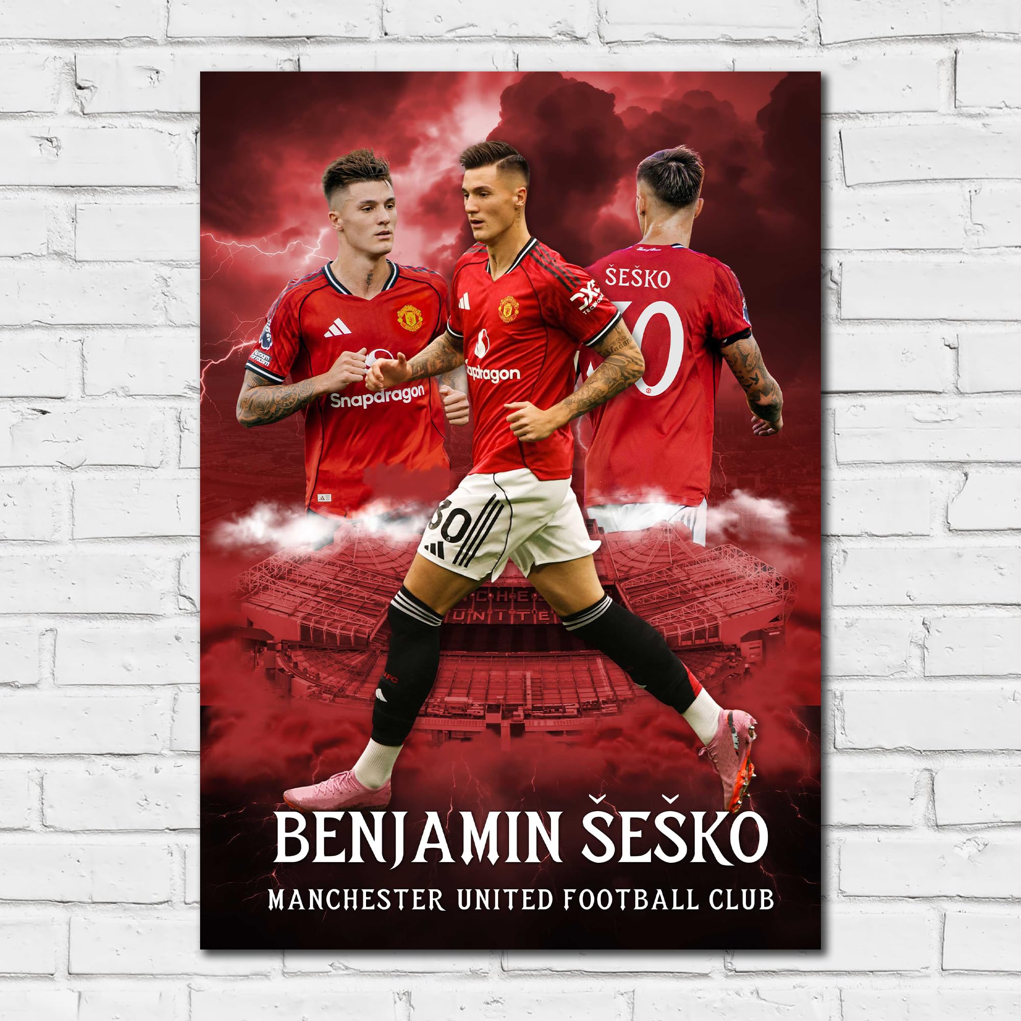 Themed Red Manchester United Fc Print - Man Utd Sesko Core Poster (29.7Cm X 42Cm - A3)