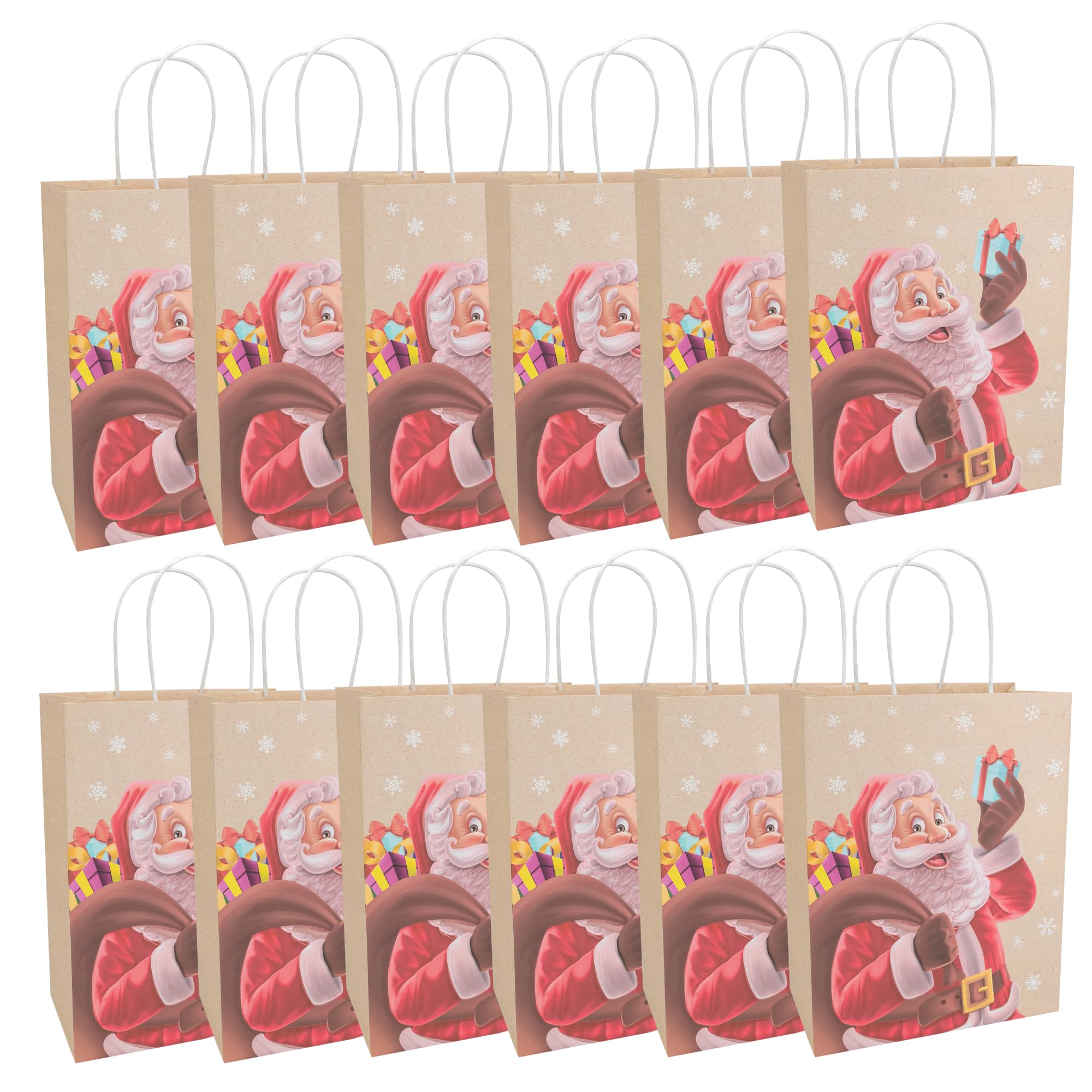 Idena 30510-12 30510-12 Santa Gift Bag Pack of 12 Gift Bags in the Size 21 x 27 x 11 cm Paper Bag Light Brown Multicoloured