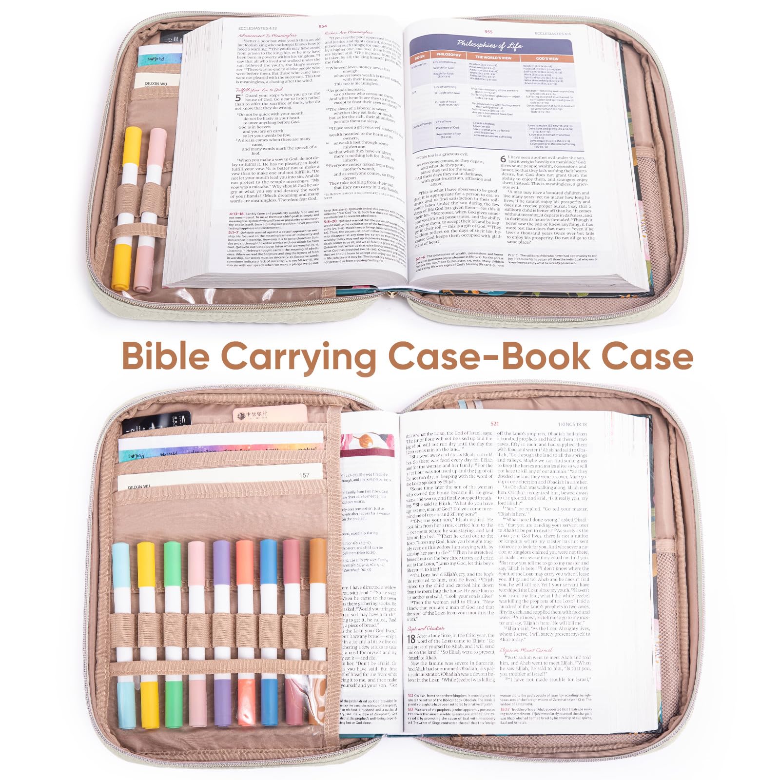 Housse de bible matelassée pour femme, grand sac de bible avec poignée et bandoulière, organiseur de fournitures d'étude biblique, étui de transport à fermeture éclair, couverture de livre chrétien