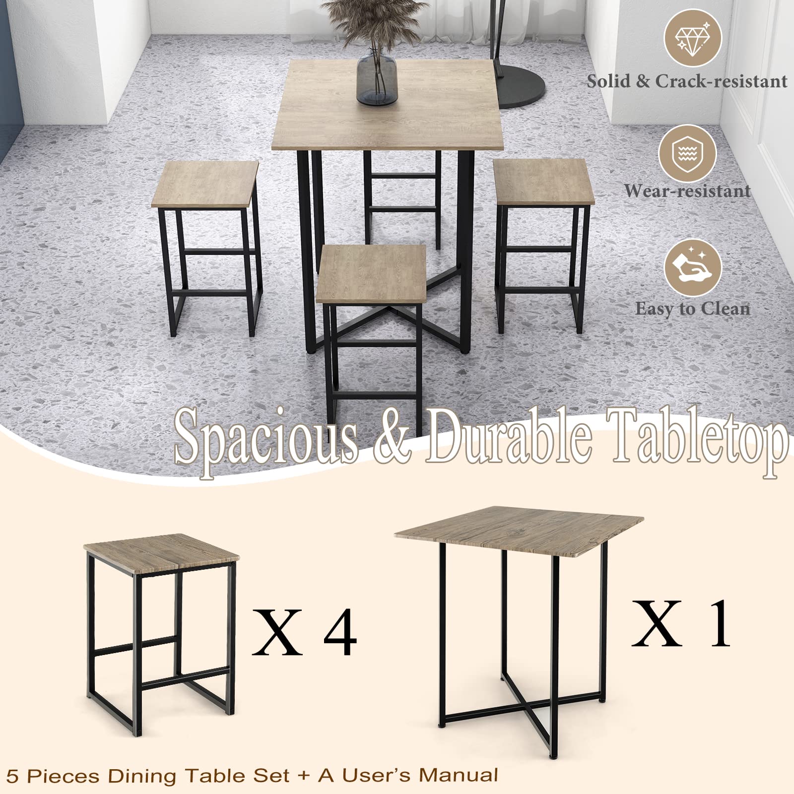 HOMASIS Mesa de bar con taburetes, juego de bar para casa, mesa alta, juego de muebles de bar para 4 personas, decoración industrial y ahorra espacio, mesas de bar, mesa de madera con sillas de