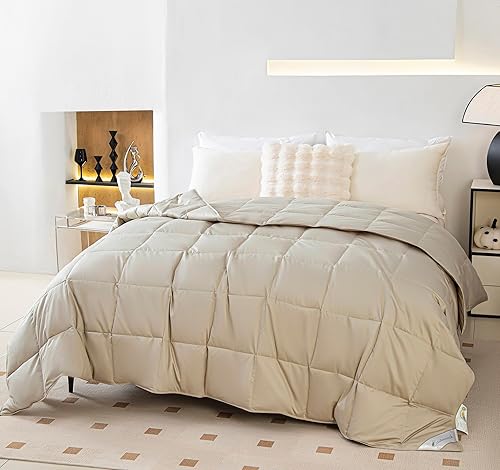 Miniatura 6 de Eastwarmth Edredón ligero de 90 % plumón de ganso para verano, clima cálido, funda 100 % algodón, lavable color gris de gran tamaño, Cal King