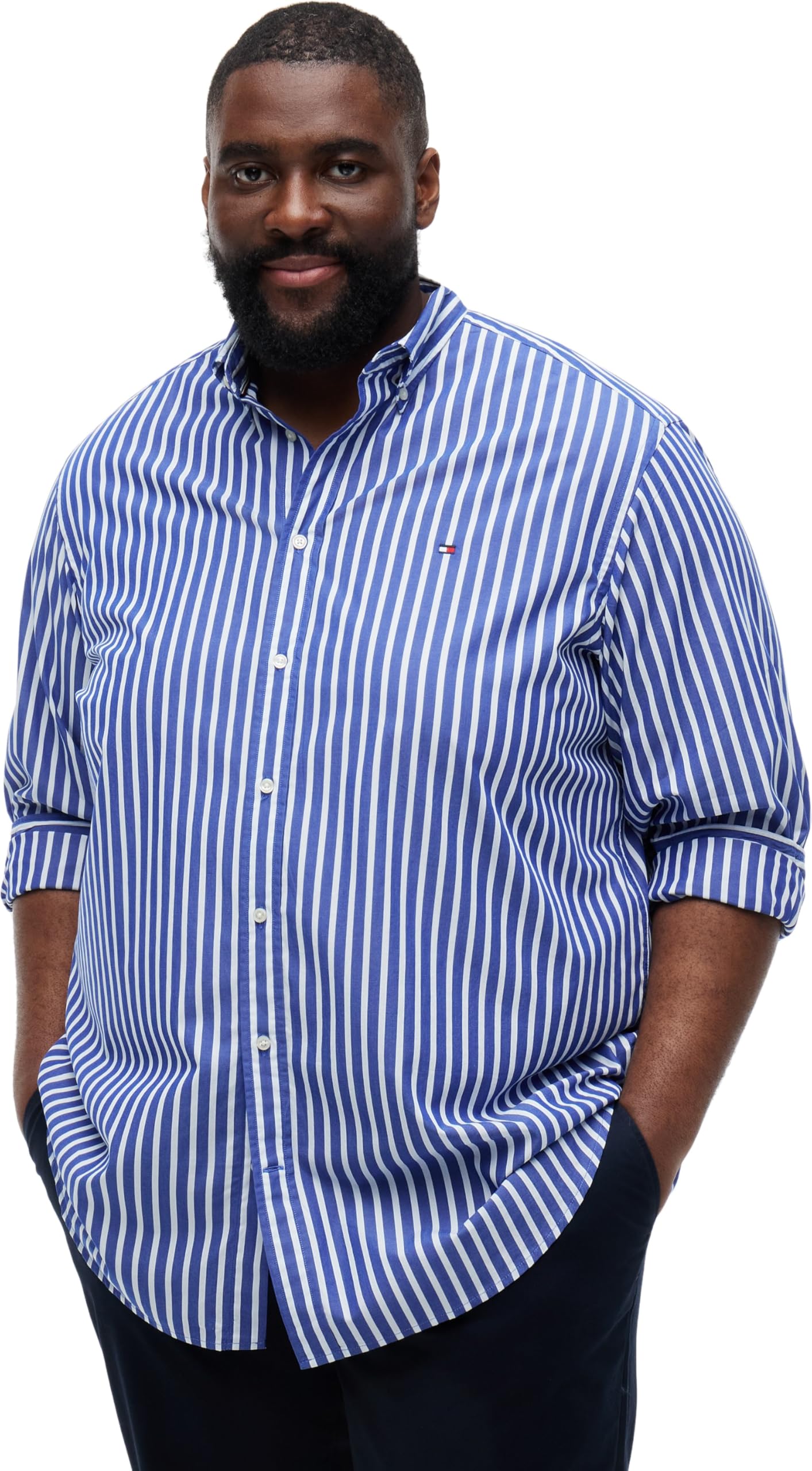 Tommy Hilfiger BT-Flex Pop Seasonalstp SHT-b Mw0mw45109 Camicia L/S Uomo (Pacco da 1)