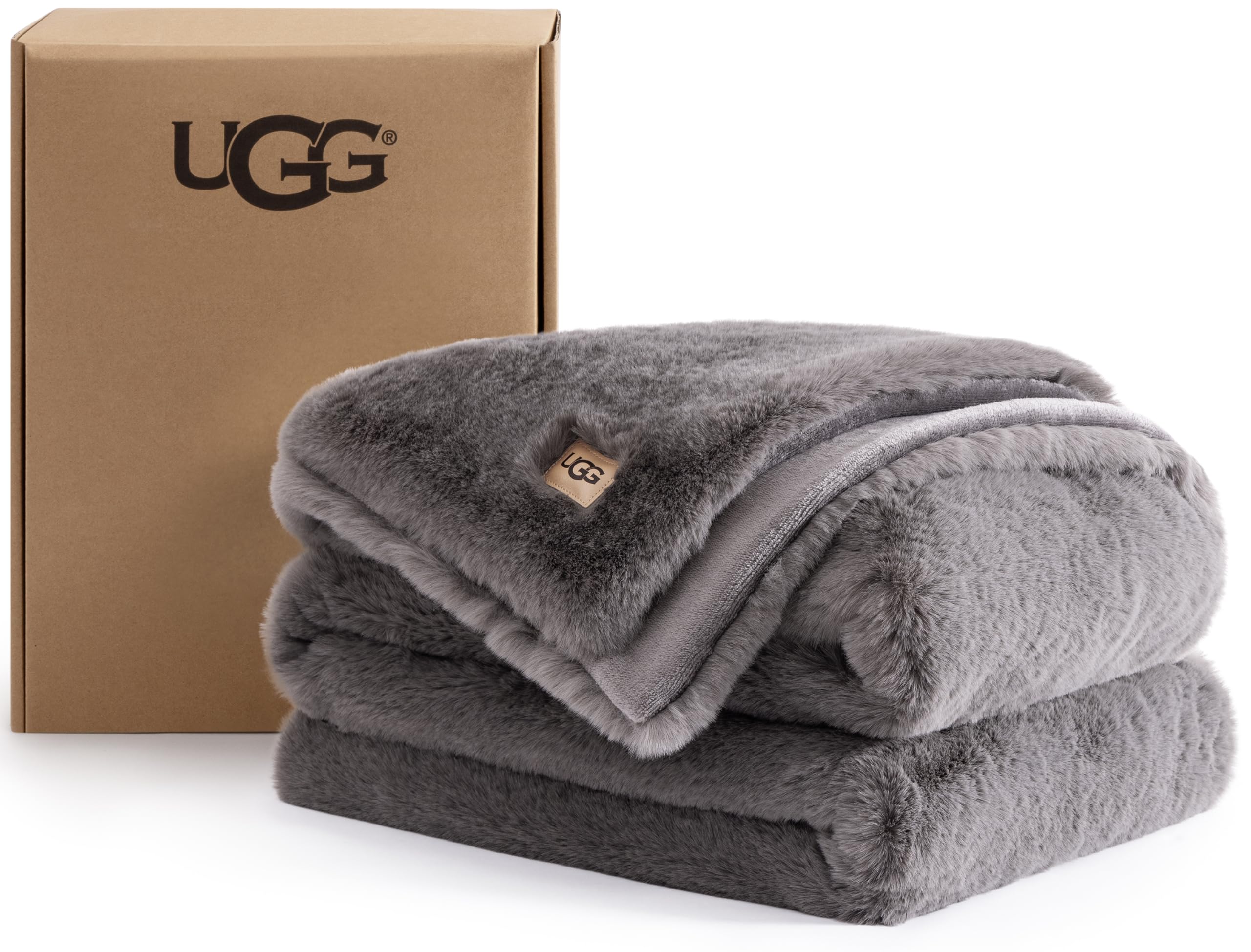 UGG Euphoria Throw Blanket, Faux Fur Blanket, 50' x 70', Charcoal Grey Grey...