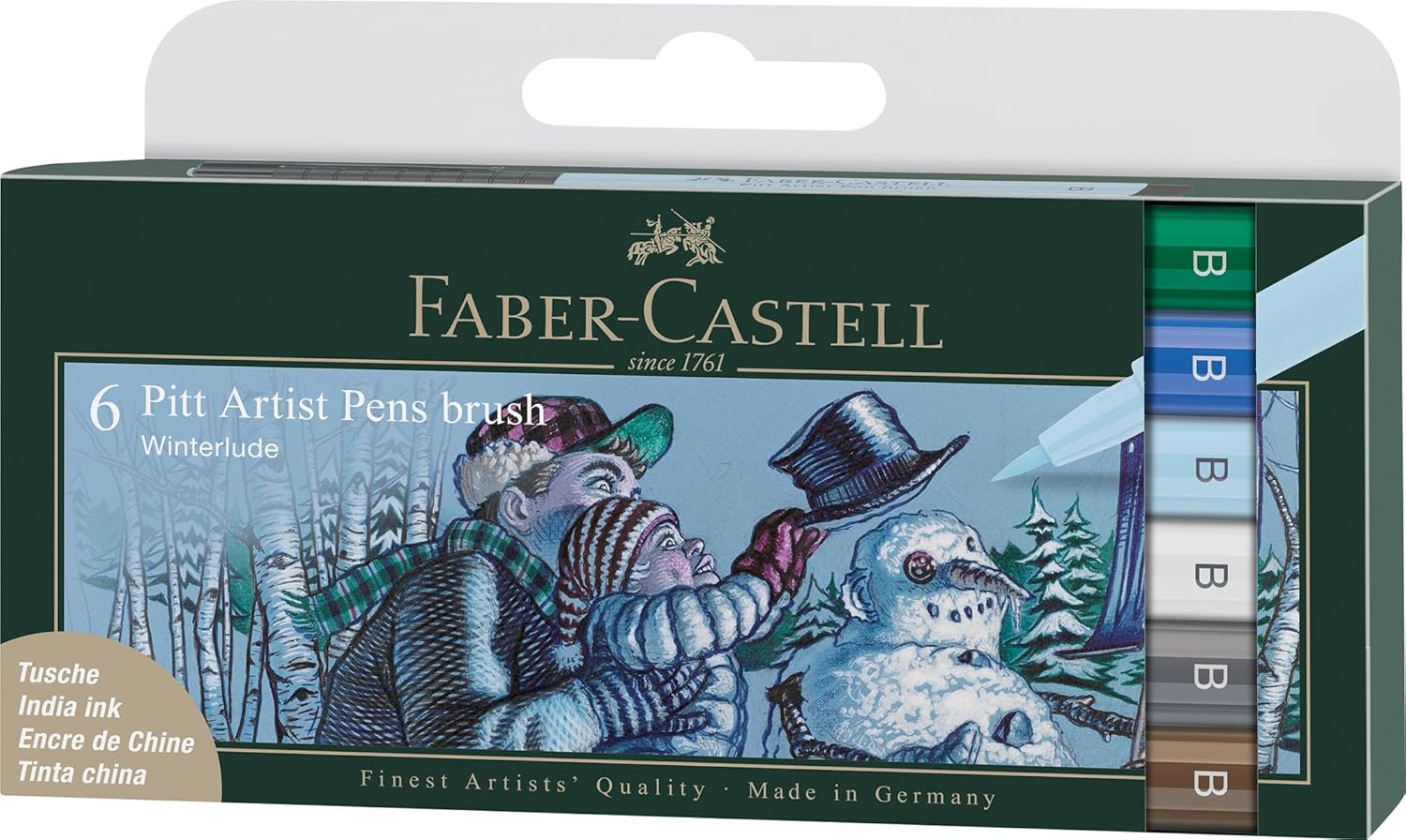 Faber-Castell Art & Graphic Pitt Artist Pen Brush India Ink Pen, Winterlude, Wallet Of 6, For Art, Craft, Drawing, Sketching, Home, School, University, Colouring