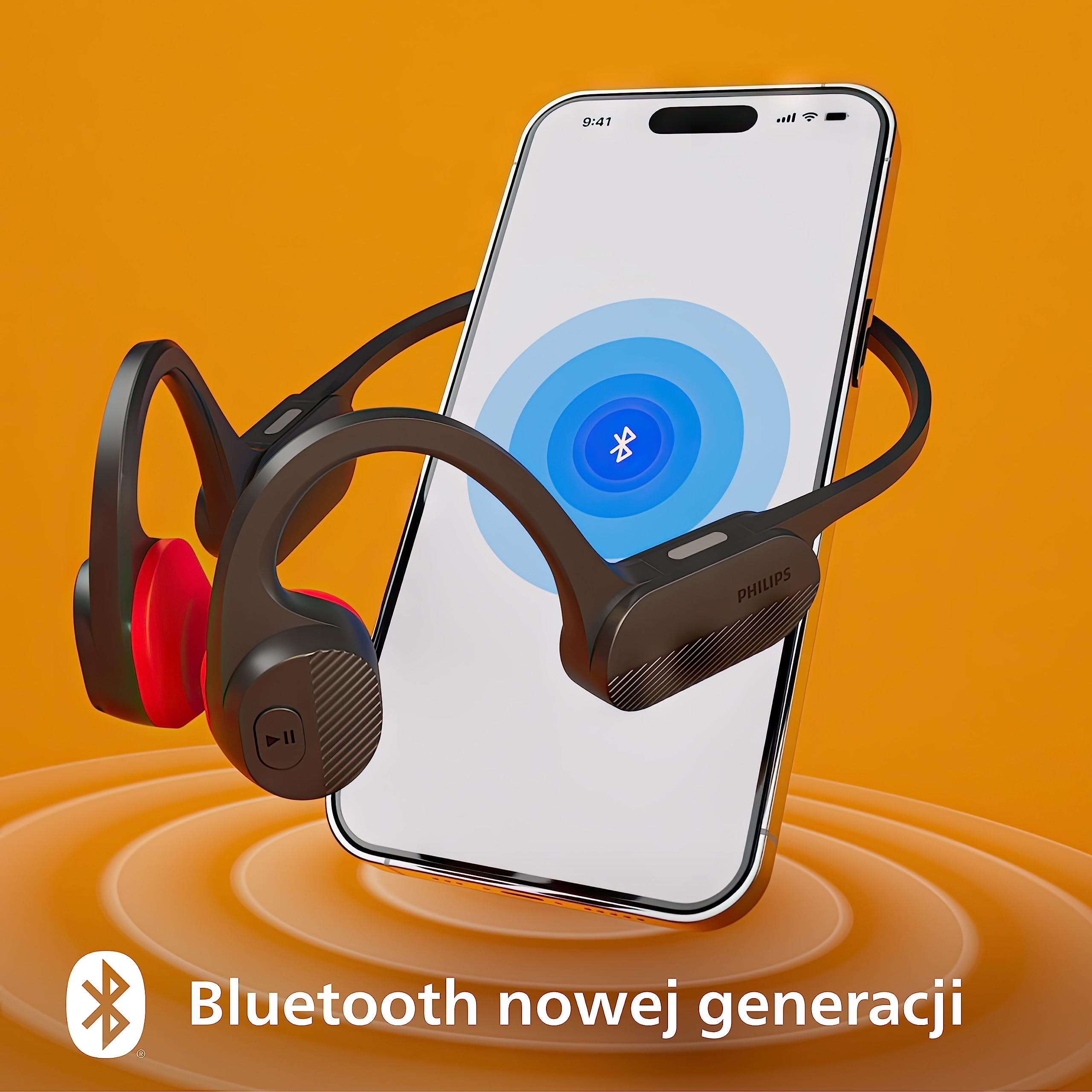 PHILIPS TAA5608BK/00 Bezprzewodowe Słuchawki Sportowe Otwarta Konstrukcja | Przewodzenie Kostne | Dźwięk Bluetooth LE i LC3 | Wodoodporność IPX5 | 6 h Odtwarzania | Diody LED | Mikrofon | Czarne