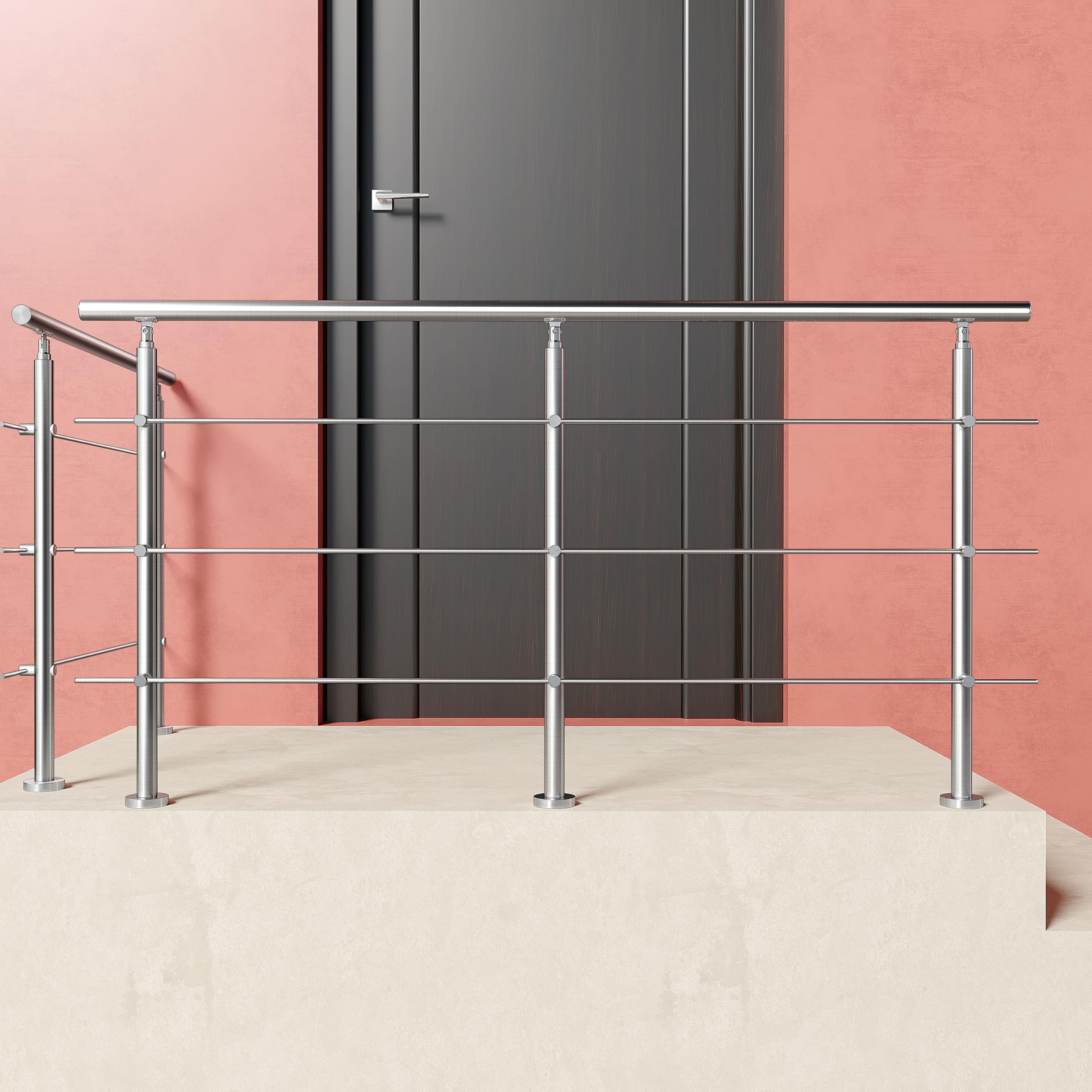 AICA Barandilla de escalera de acero inoxidable - pasamanos de escalera para interior y exterior escaleras, parapeto, balcón (200 cm 3 barras transversales ）