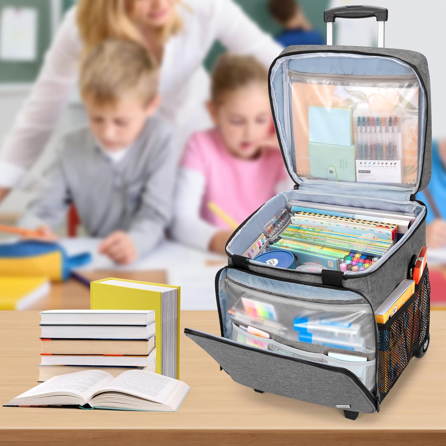 LUXJA Rolling Teacher Tote Bag with Bottom Support Pad, Multifunctional Teacher Bag with Detachable Dolly (Patented Design), Gray - Image 7