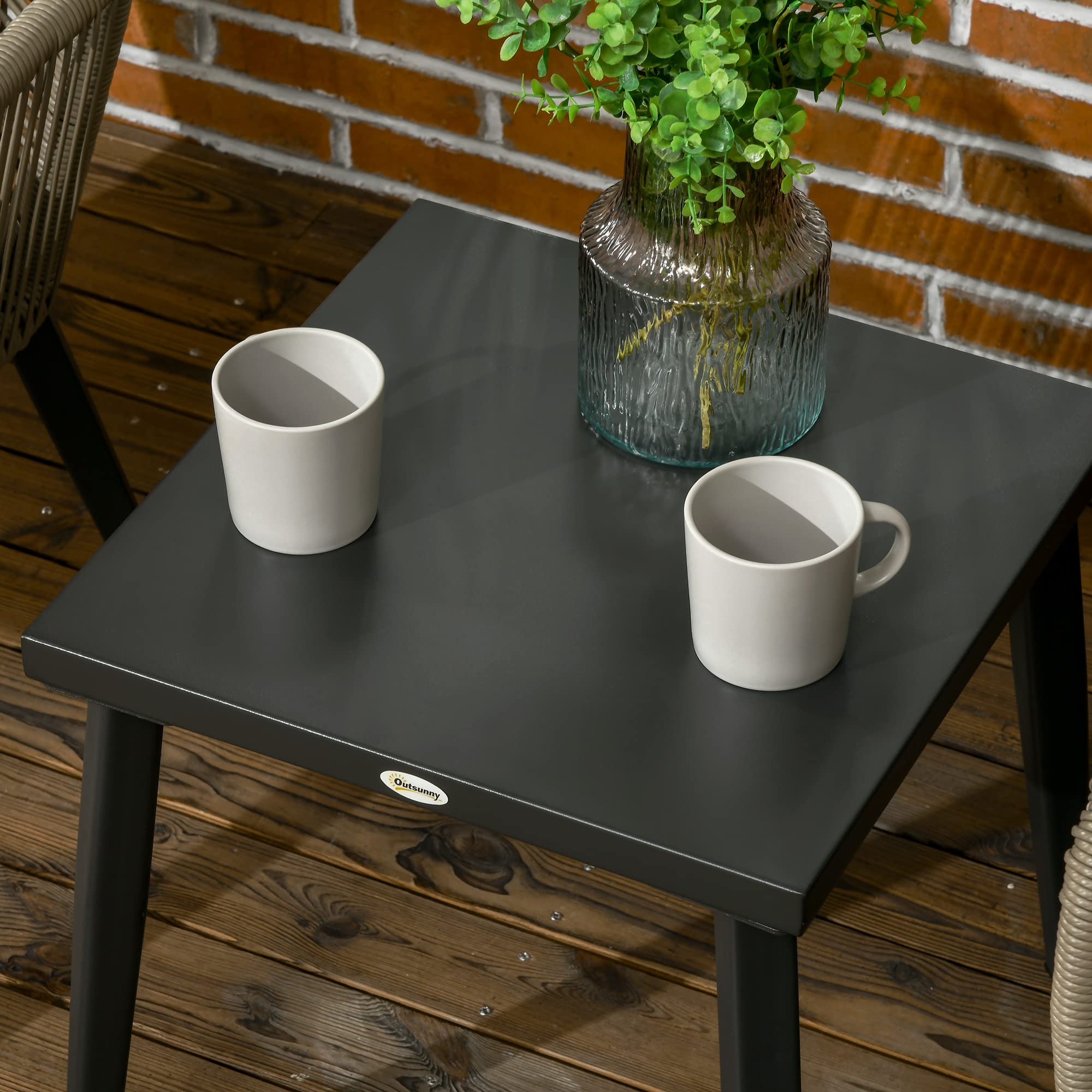 Outsunny Set Tavolino e Sedie da Giardino 3 Pezzi in Rattan PE e Acciaio con 2 Sedie Moderne e 1 Tavolino da Caffè, Grigio