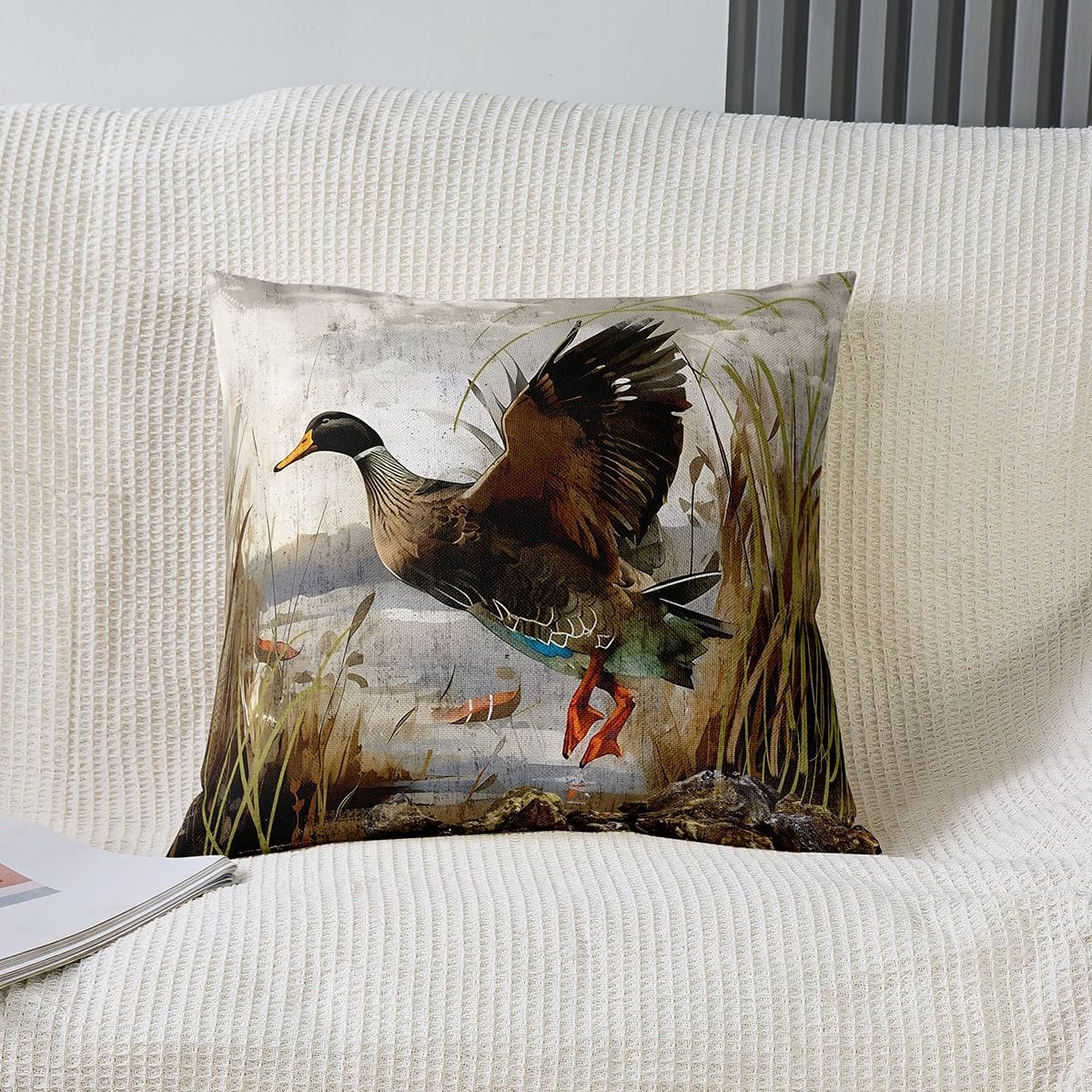 Mallard Duck Cushion Cover Boys Girls Wild Duck Hunting Throw Pillow Cover 24"x24", 1 Pcs for Sofa Couch Women Men Ultra Soft Lodge Cabin Farmhouse Pillow Case Pillowacases Pillows Covers Room Decor