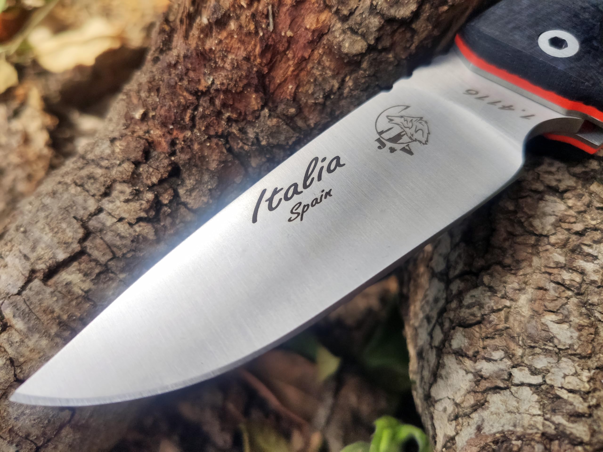 J&V Coltello pieghevole ITALIA - Coltello da Bushcraft Sopravvivenza Caccia Pesca Outdoor Campeggio, Lama in Acciaio Inox 8,5 cm, Guaina, Handmade in Spain