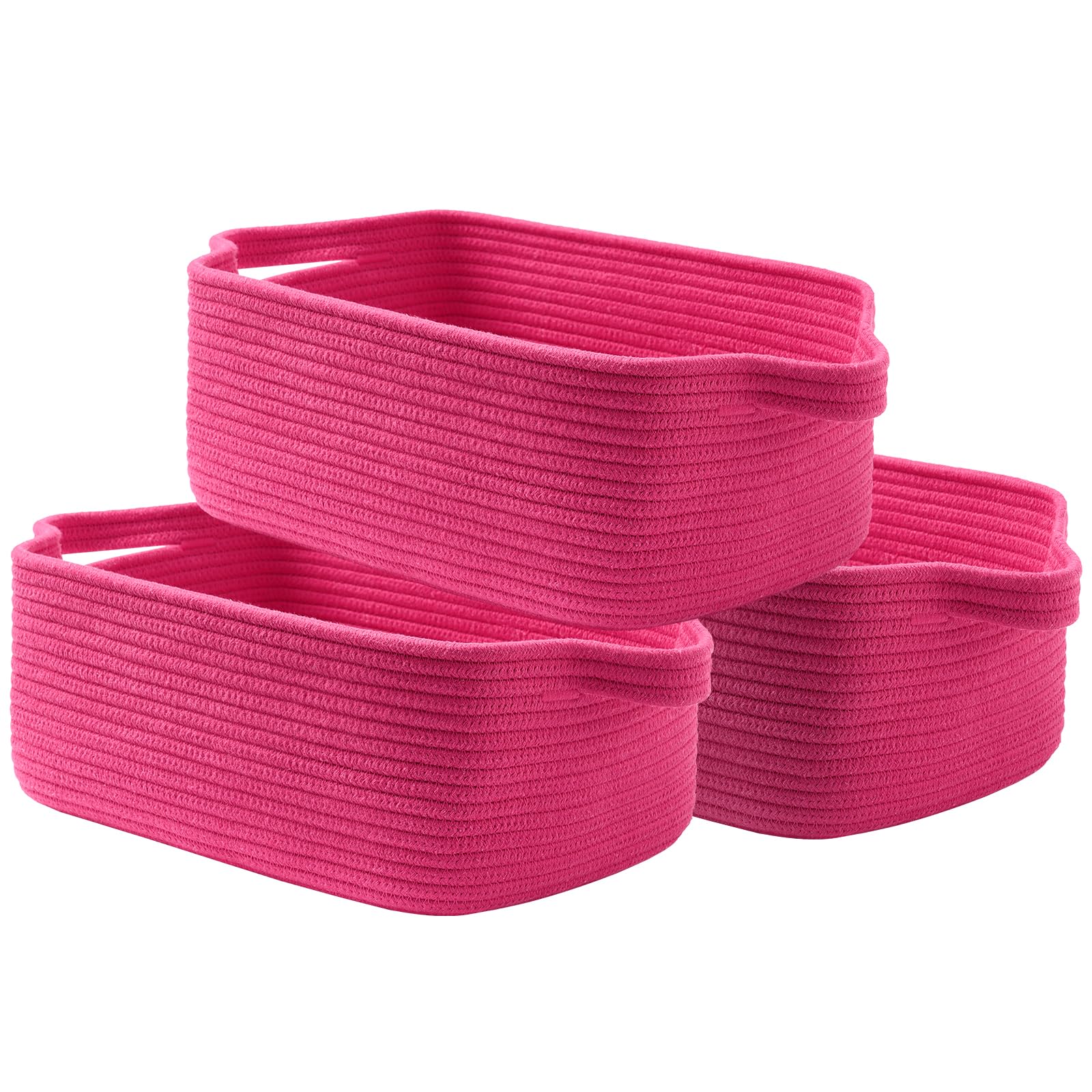 KALLAX Small Woven Basket, 14 x 10 x 5.6 Inches, Small Storage Baskets for Organizing, Gift Baskets Empty, Cute Rope Shelf Closet Storage Bins for Shelves, Dog Toy Basket, Hot Pink