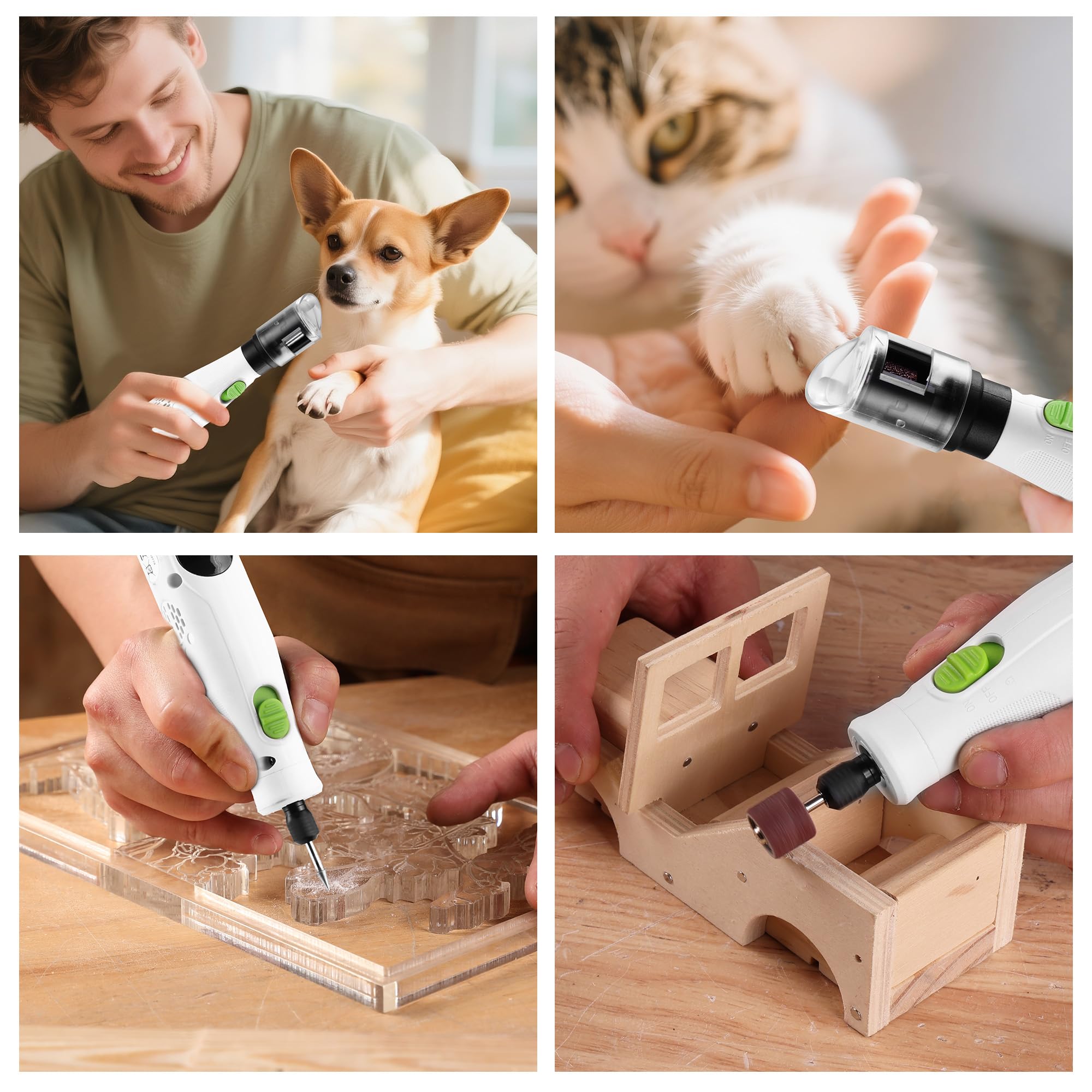 WORKPRO Lime à Ongles Chien Électrique | Lime Griffe pour Chiens et Chats avec 6 Vitesses, 3 Options de Slot, 70 Accessoires, Rechargeable Type-C et Sac de Rangement