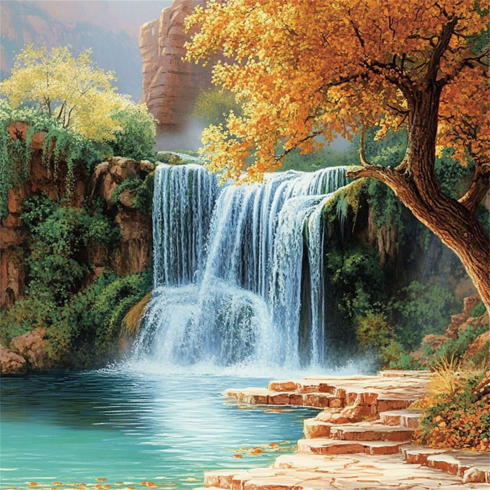 Broderie Diamant Kit Complet 5D, Automne Diamond Painting Adulte Plein Foret, Peinture Diamant pour Adulte Enfant Débutant, Loisirs Créatifs de Détente et Décoration Maison, Automne 90x90cm FX#1010