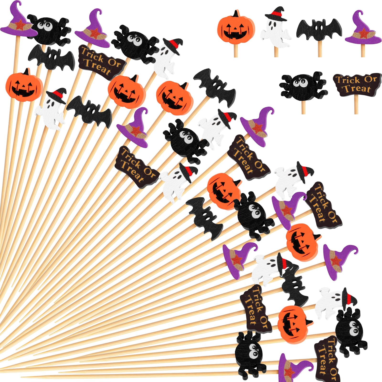 NEBURORA 150 Pcs Halloween Cocktail Picks Bamboo Toothpicks for Appetizers