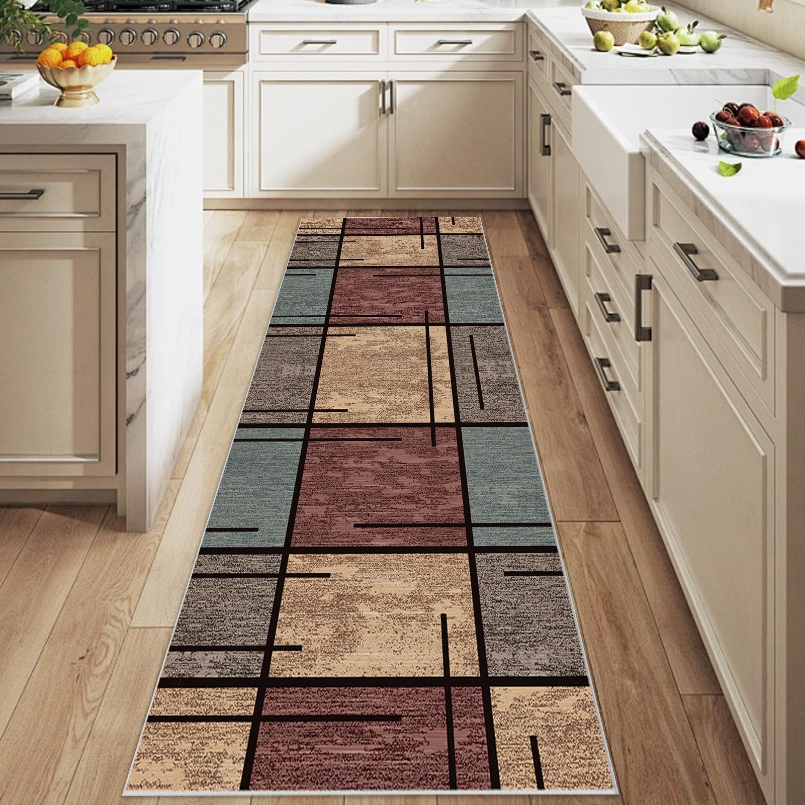 Alfombra de cocina antideslizante y lavable de pelo corto para pasillos largos (70 x 280 cm)