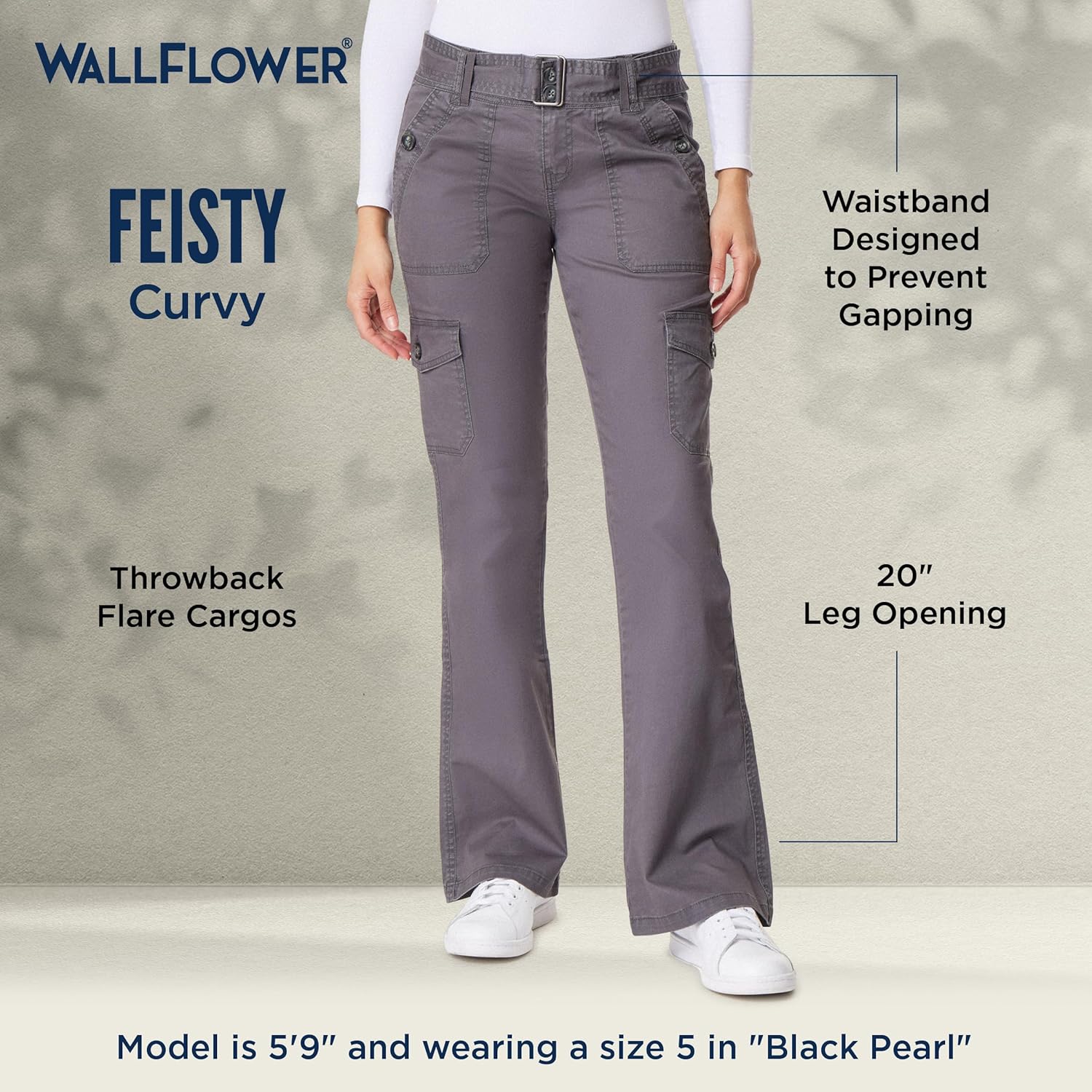 WallFlower Jeans for Women Feisty Curvy Cargo Low Rise Belted Insta Stretch Flare Juniors, (Standard and Plus) - Image 4