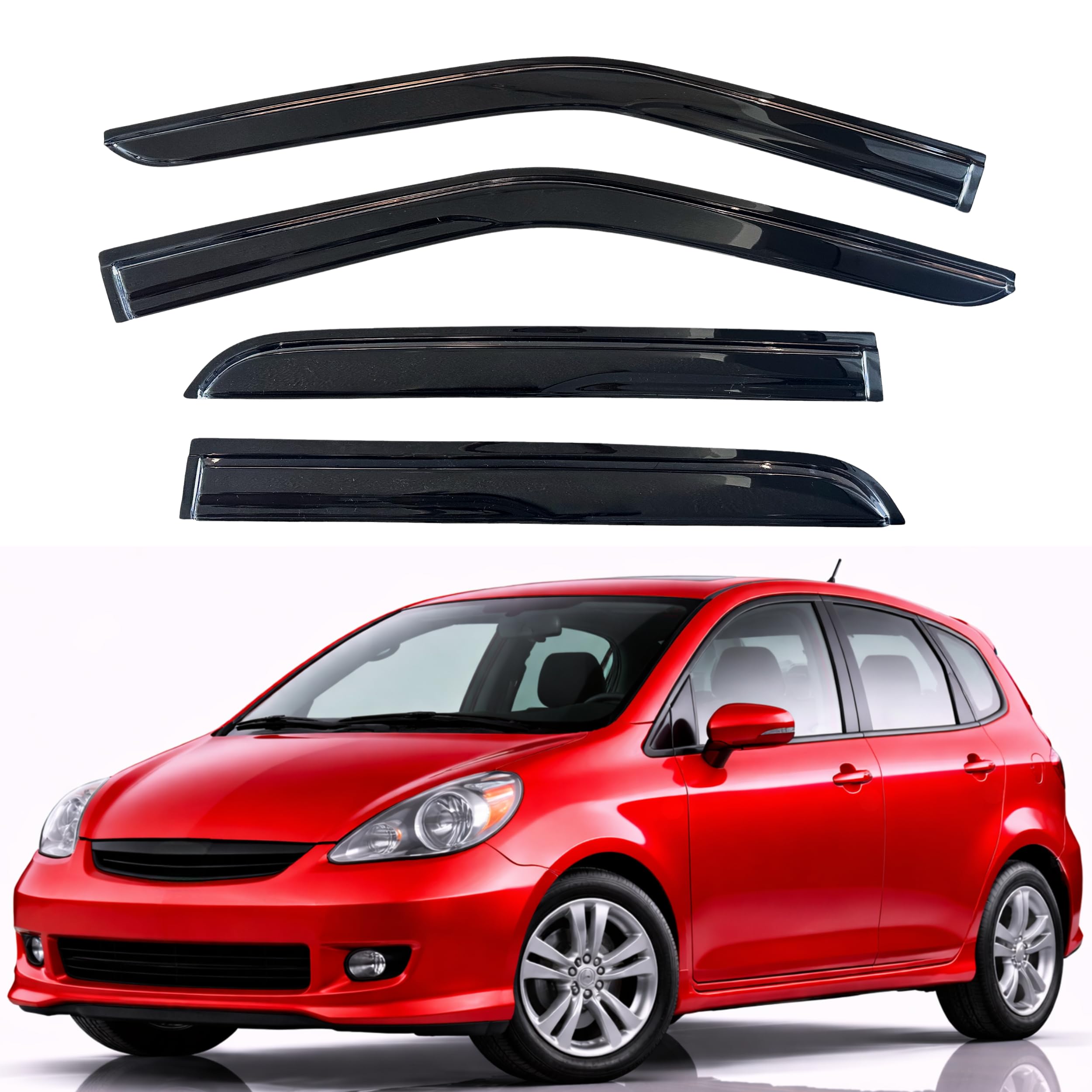 KPY Rain Guards Fit for 2007-2008 Honda Fit, Out-Channel Window Visors Vent Wind Deflectors 4PC, Car Accessories for 07-08 Honda Fit